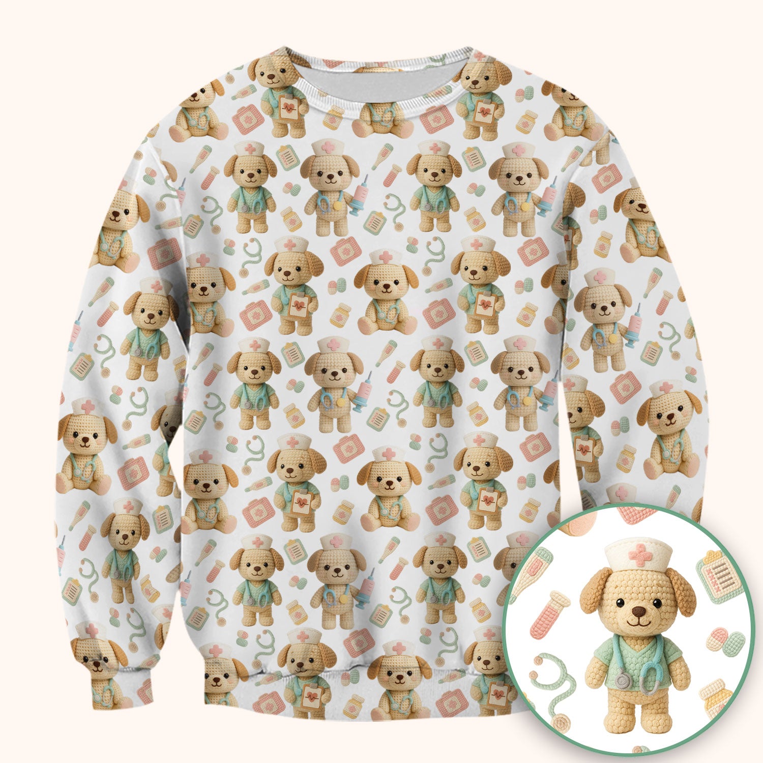 Cute Labrador Scrub Top for Nurse - Pastel Crochet Dog Medical Scrubs - Adorable Puppy Med Uniform Gift for Women