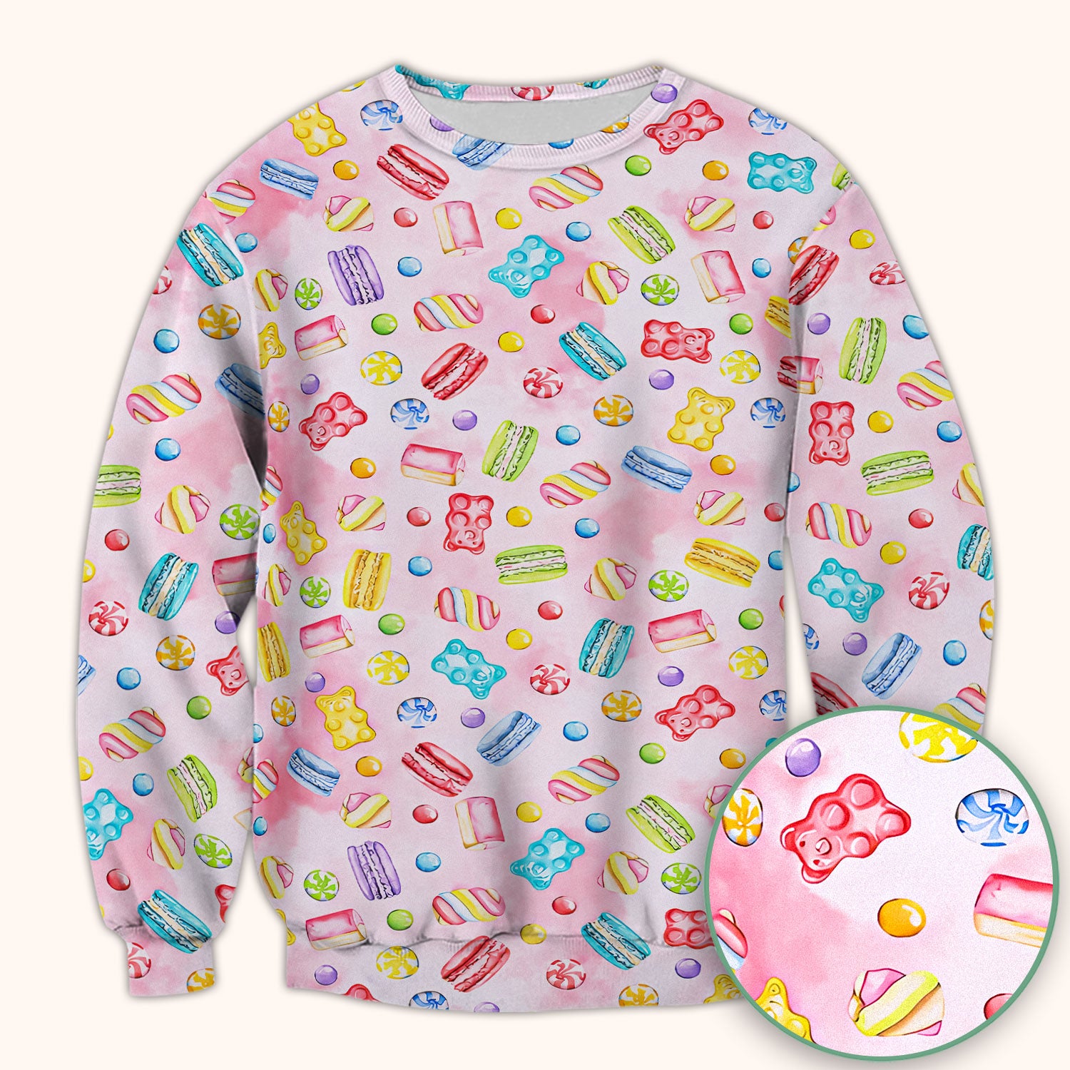 Cute Candy and Macaron Pattern Medical Scrub Top, Comfortable Scrubs for Nurses