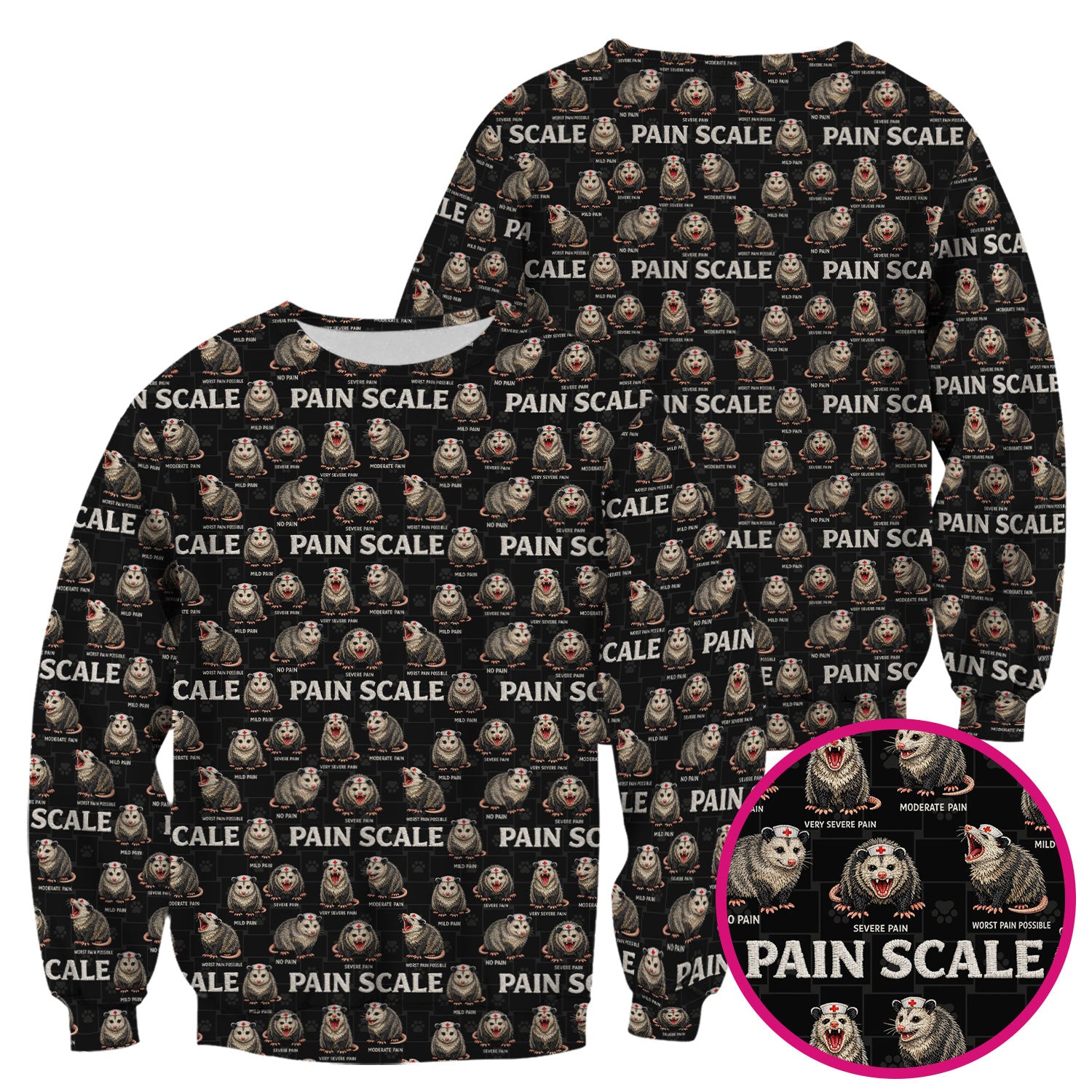 Edgy Possum Pain Scale Nurse Pattern Scrub Top, Comfortable Scrubs For Nurses