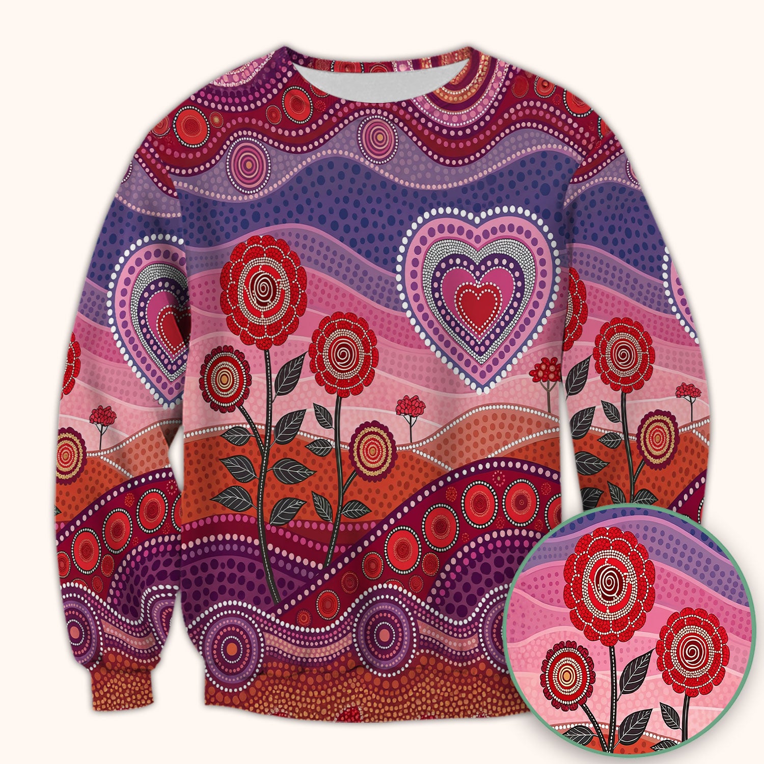 Boho Dot Art Valentine Scrub Top, Artistic Heart Pattern Nurse Shirt, Comfortable Scrubs For Nursing