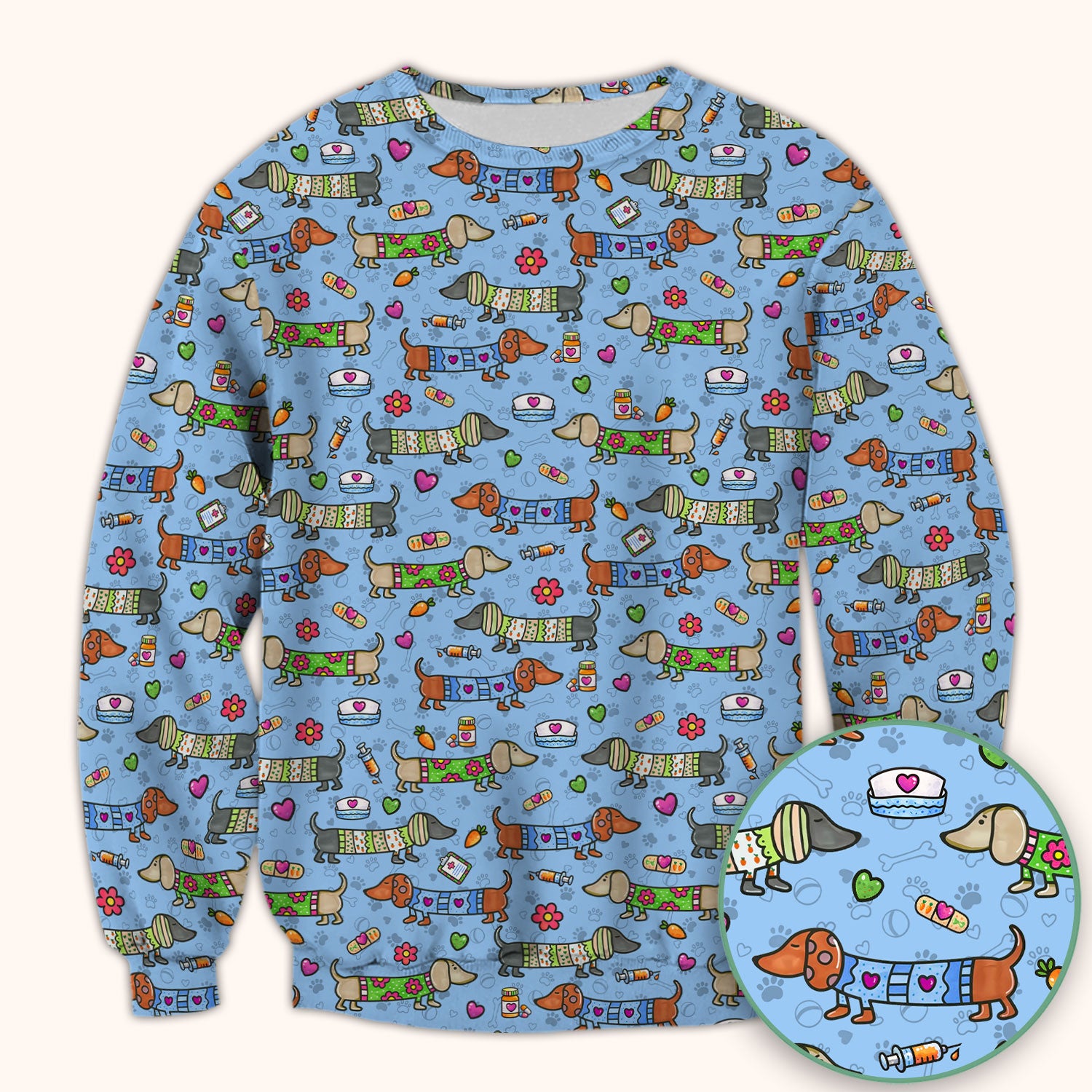 Cute Dachshund Nurse Scrub Top, Funny Wiener Dog Nursing Shirt, Breathable Fabrics Nursing Uniform