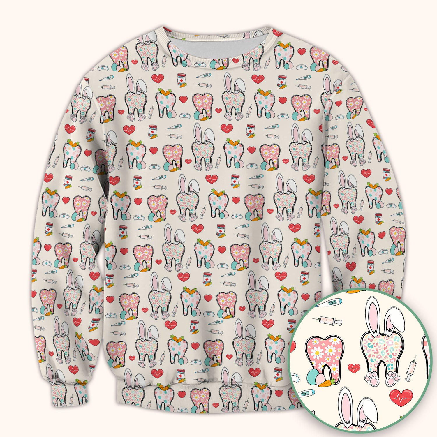 Playful Bunny Dentist Illustration Medical Scrub Top, Comfortable Scrubs for Nurses, Easter