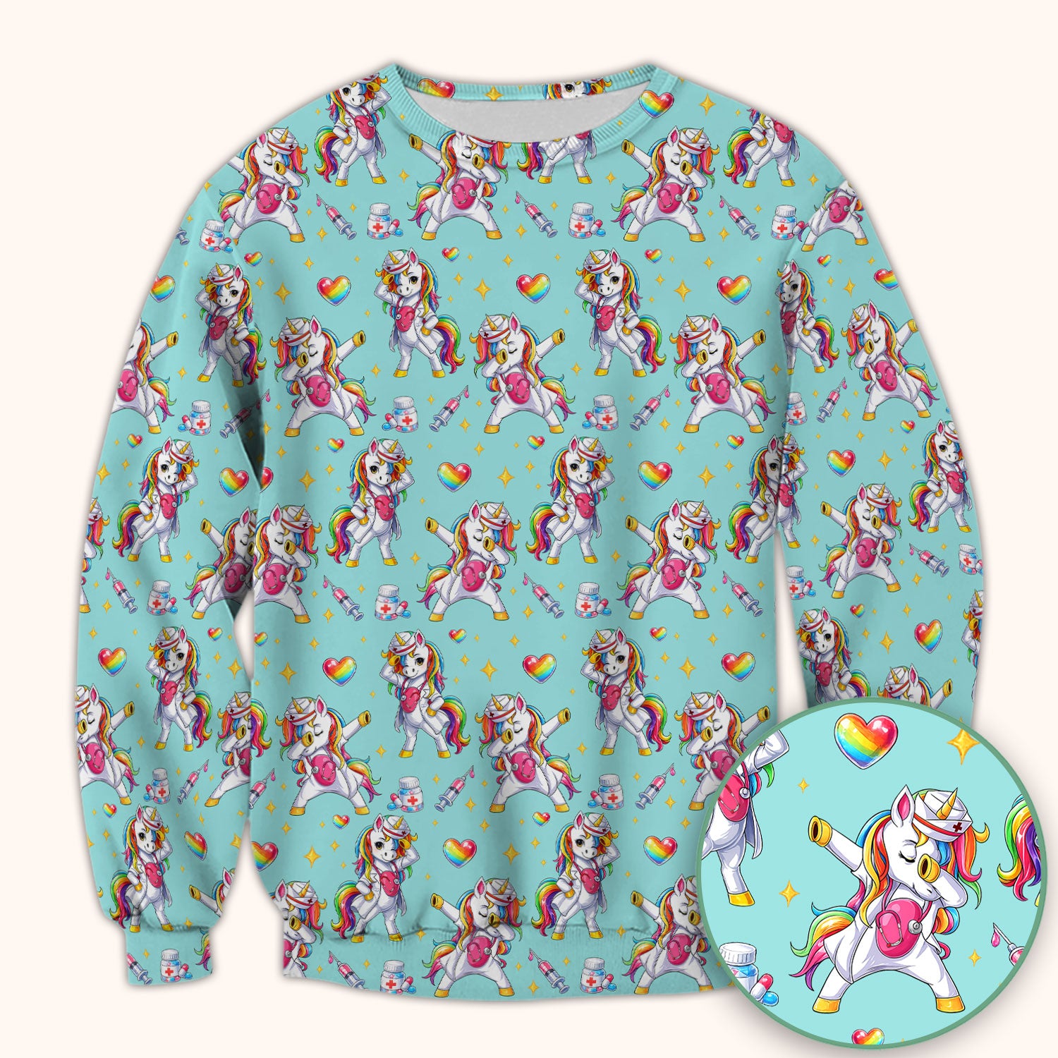 Playful Nurse Unicorn Rainbow Pattern Scrub Top, Comfortable Scrubs for Nurses