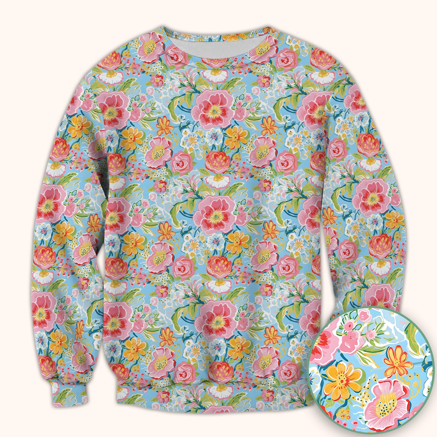 Pastel Tropical Floral Garden Pattern Scrub Top, Comfortable Scrubs for Nurses