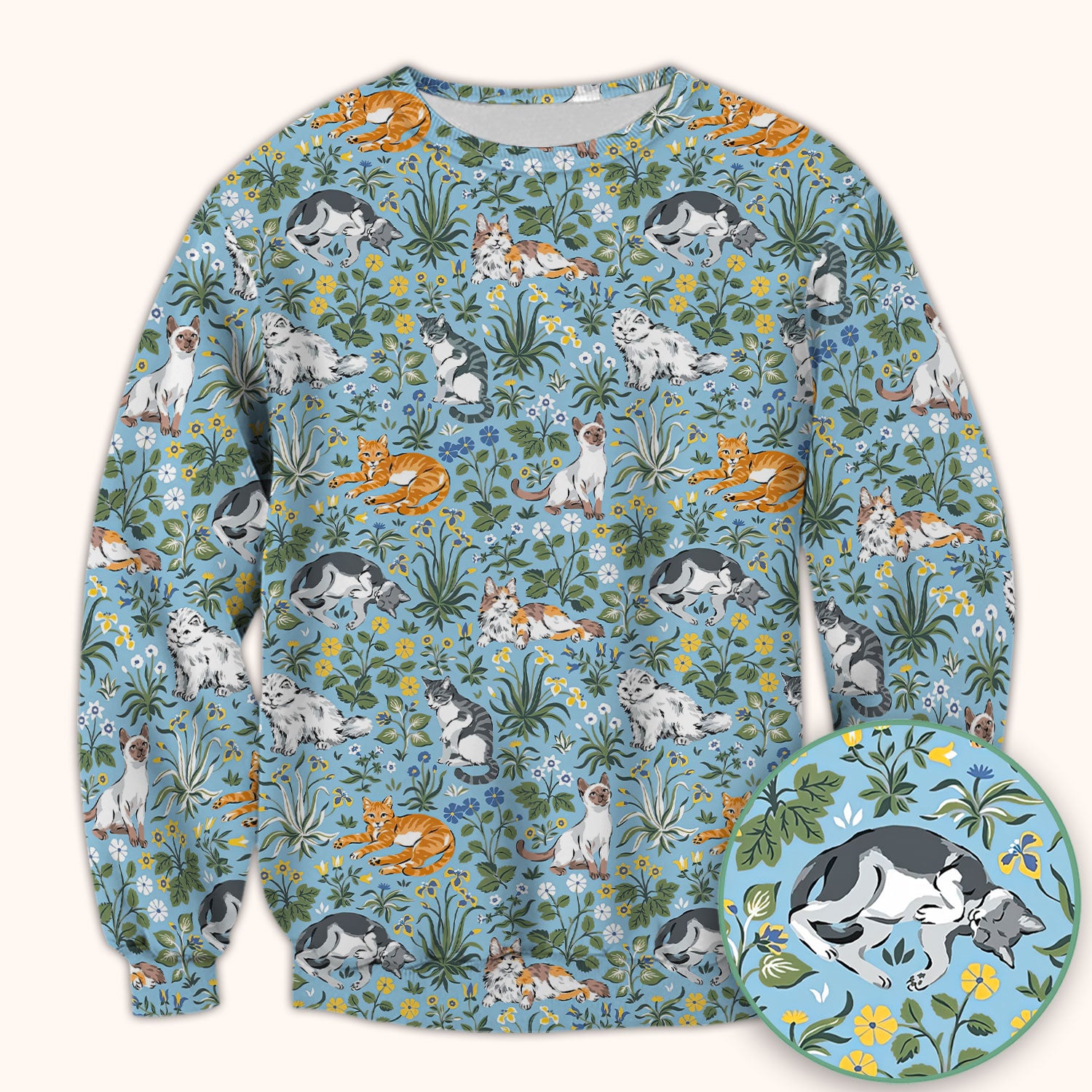 Floral Cat Garden Medical Pattern Scrub Top, Comfortable Scrubs for Nurses