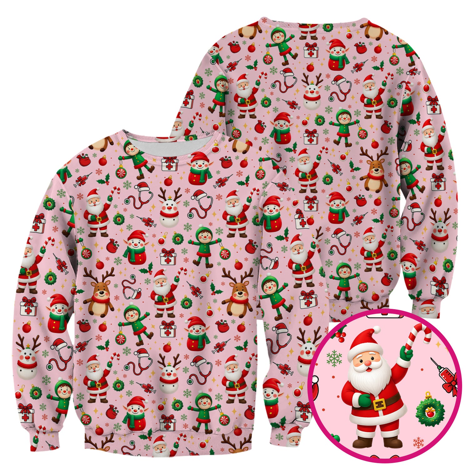 Christmas Scrub Top for Nurse - Cute Santa Elf Reindeer Medical Shirt - Festive Holiday Scrubs for Women RN CNA LPN Gift