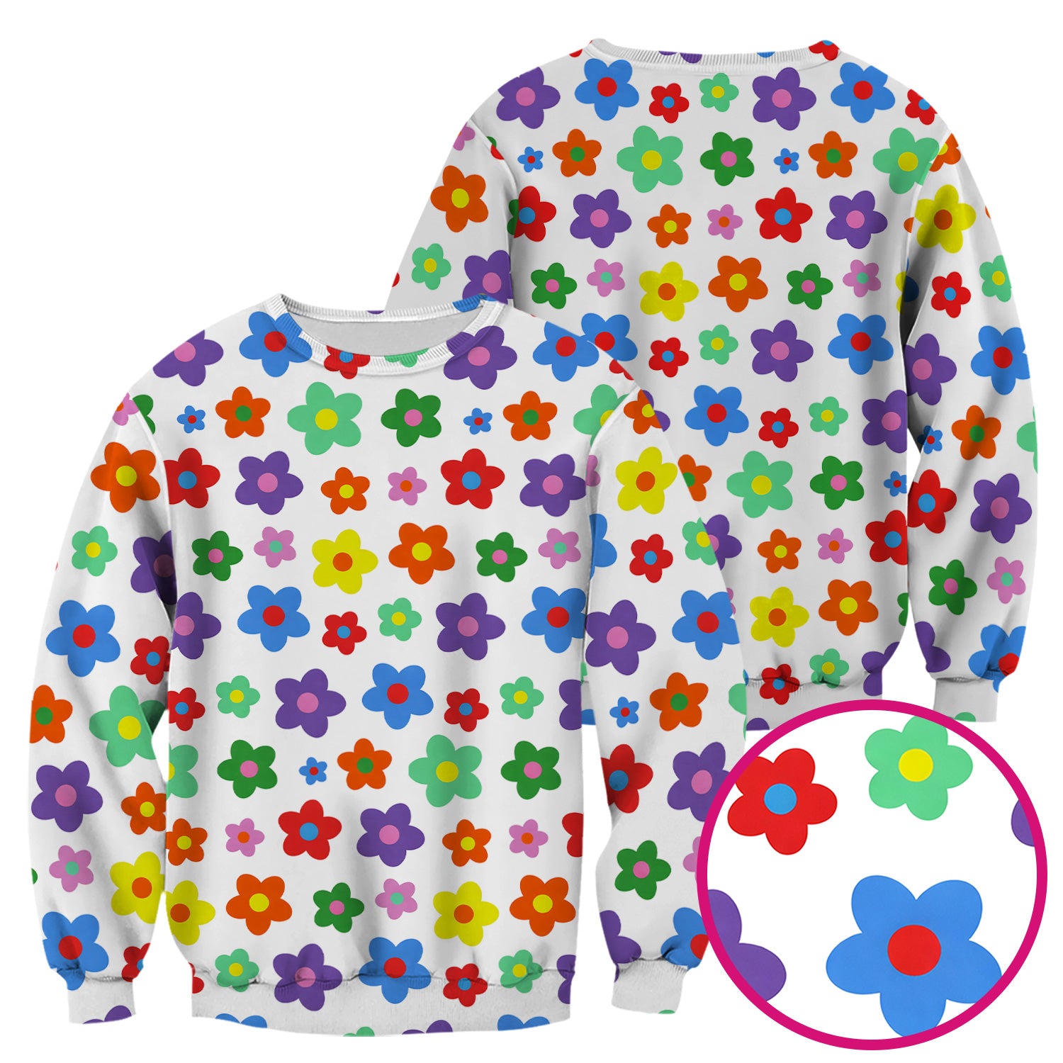 Colorful Retro Flower Pattern Print Scrub Top, Breathable Fabrics Nursing Uniform
