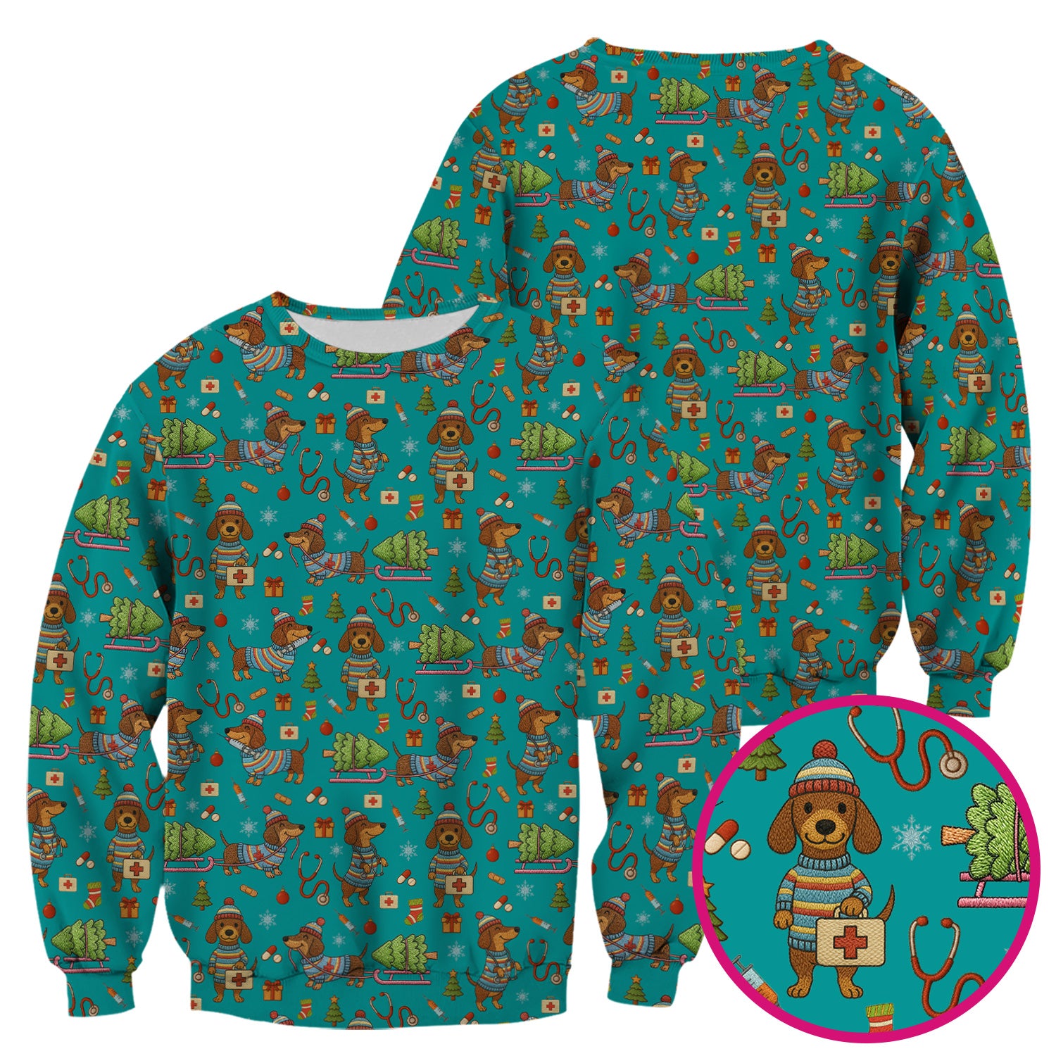 Dachshund Dog Scrub For Nurse, Funny Wiener Dog Lover Gift, Cute Dog 3D Knit Pattern Shirt