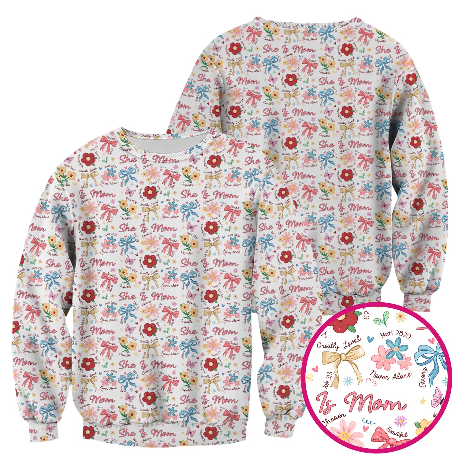 She Is Mom Floral Bow Pattern Scrub Top, Comfortable Scrubs for Nurses