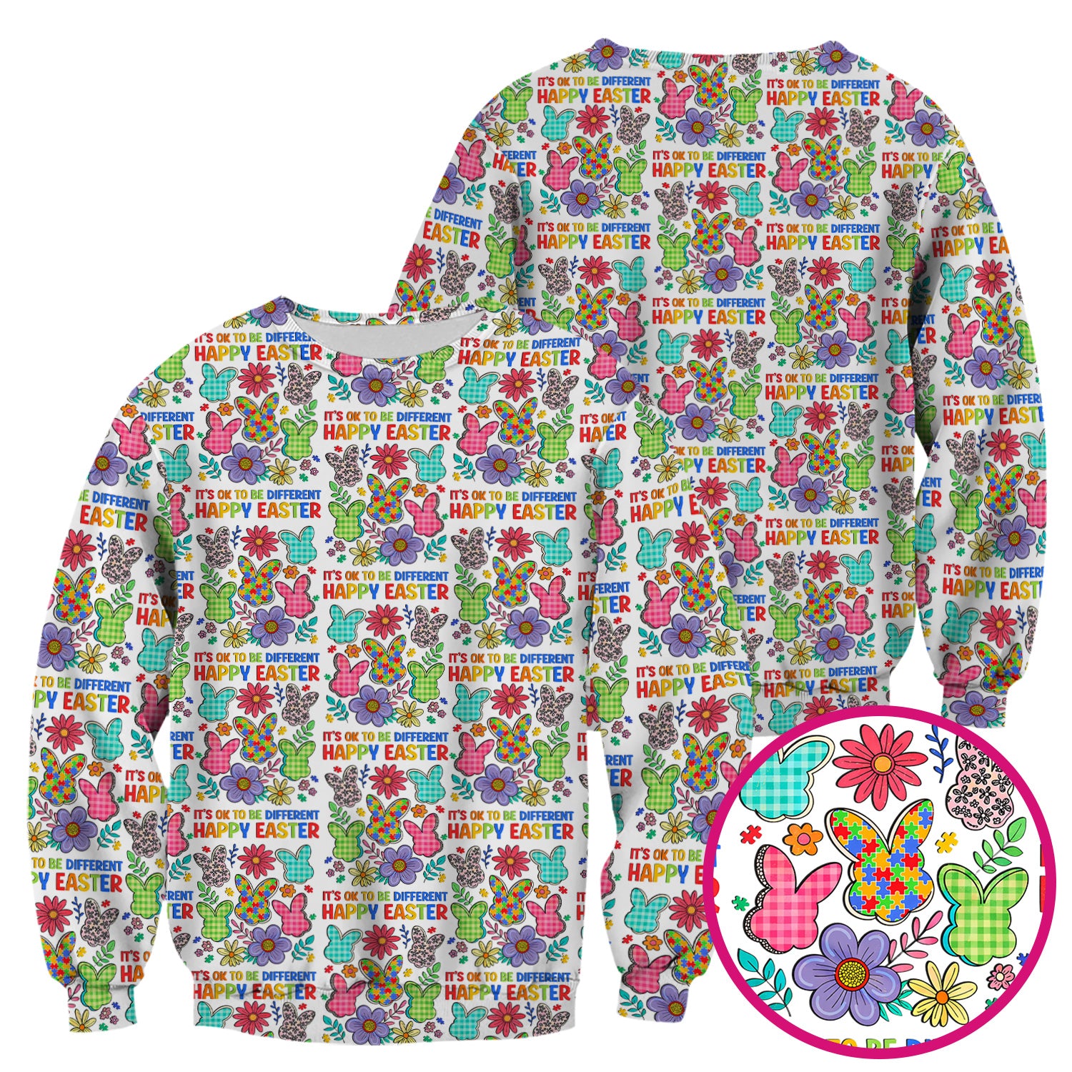 Happy Easter Bunny Floral Print Scrub Top, Breathable Fabrics Nursing Uniform