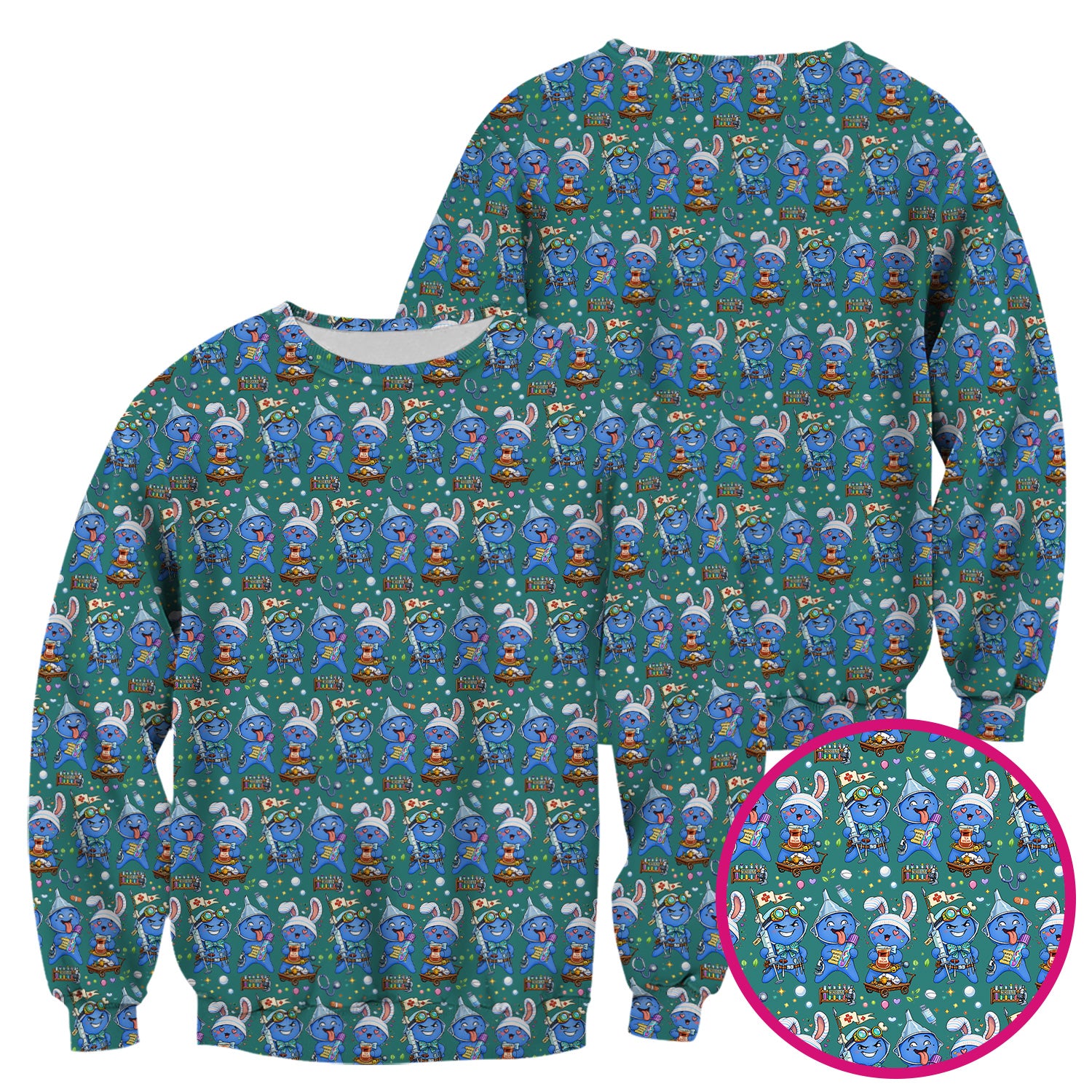 Cute Glove Doll Hospital Medical Cartoon Nurse Pattern Scrub Top, Comfortable Scrubs for Nurses