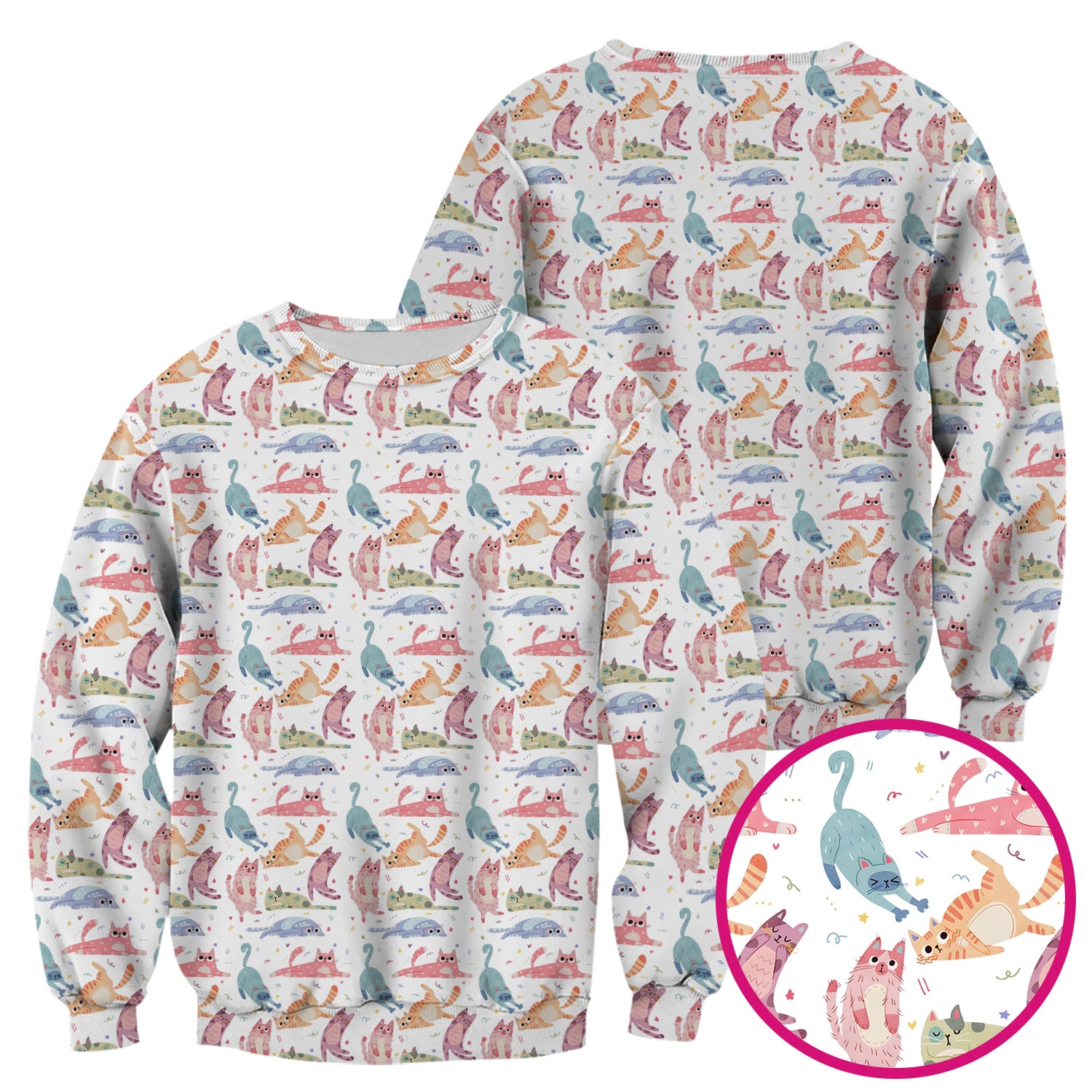 Funny Pastel Cat Pattern Medical Scrub Top, Breathable Fabrics Nursing Uniform