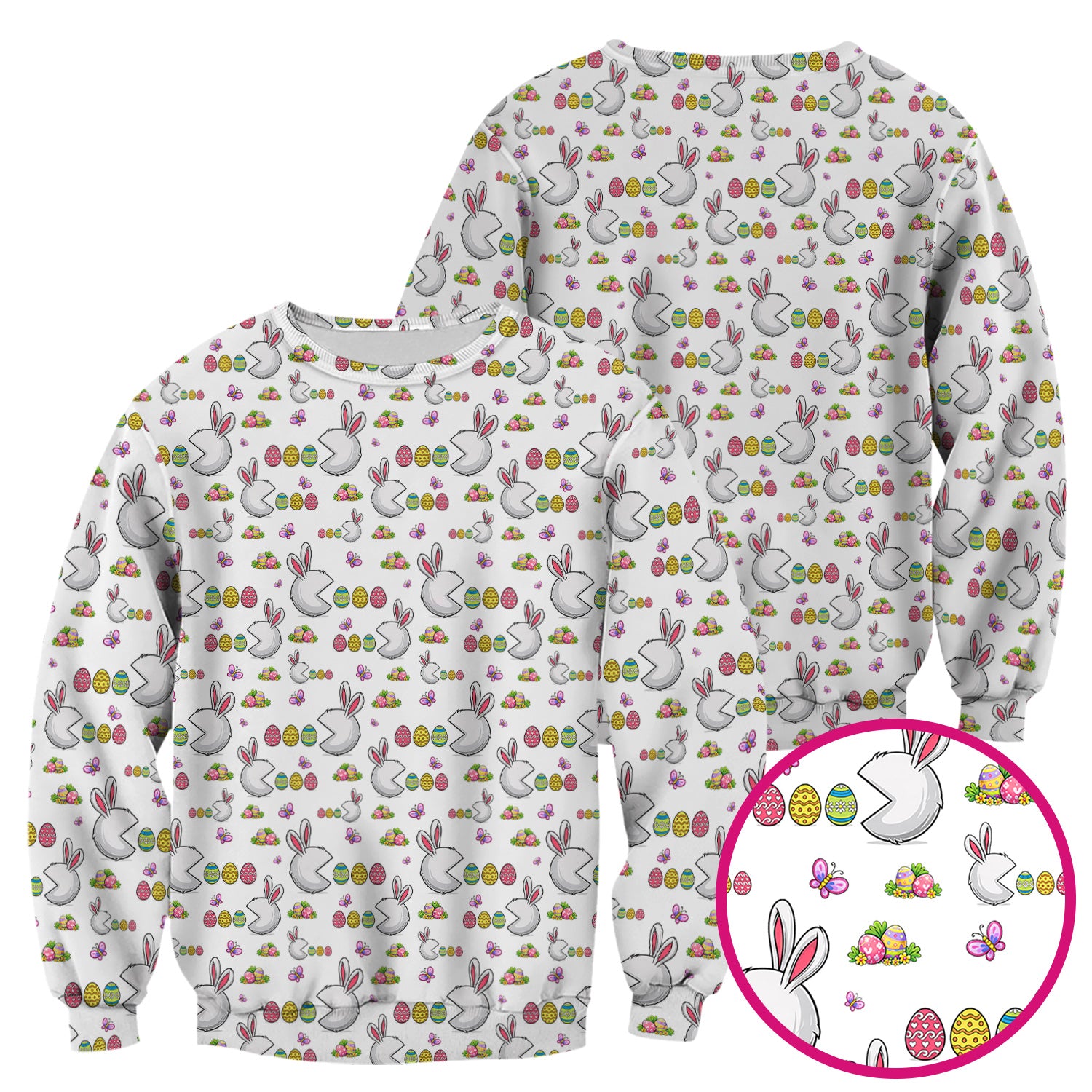 Easter Bunny and Colorful Eggs Print Scrub Top, Breathable Fabrics Nursing Uniform