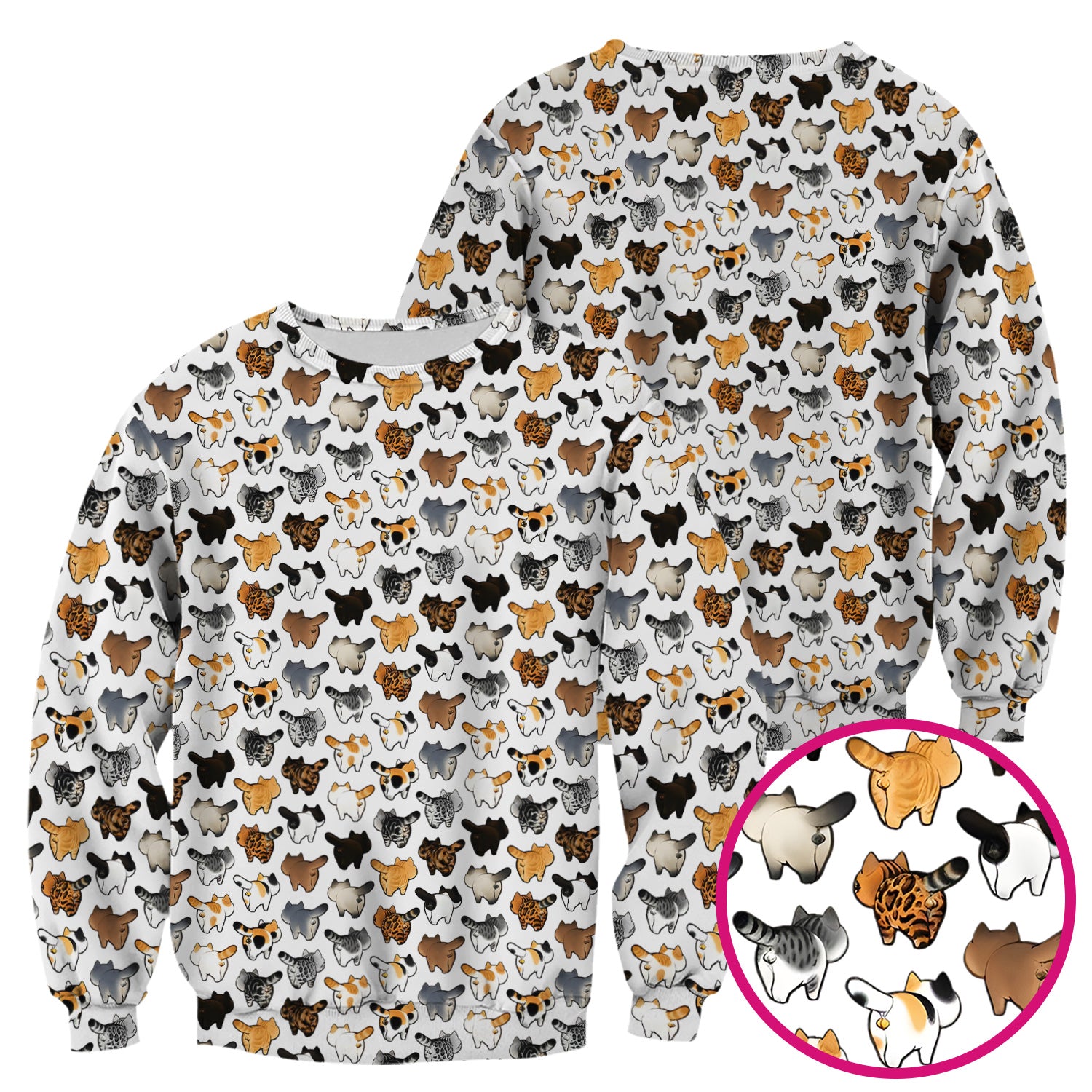 Cat Butt Pattern Medical Scrub Top, Breathable Fabrics Nursing Uniform