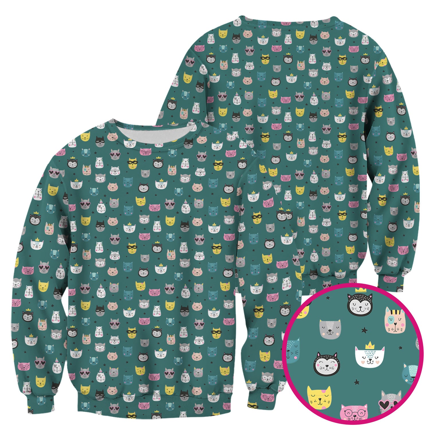 Cute Colorful Cat Pattern Scrub Top, Comfortable Scrubs for Nurses