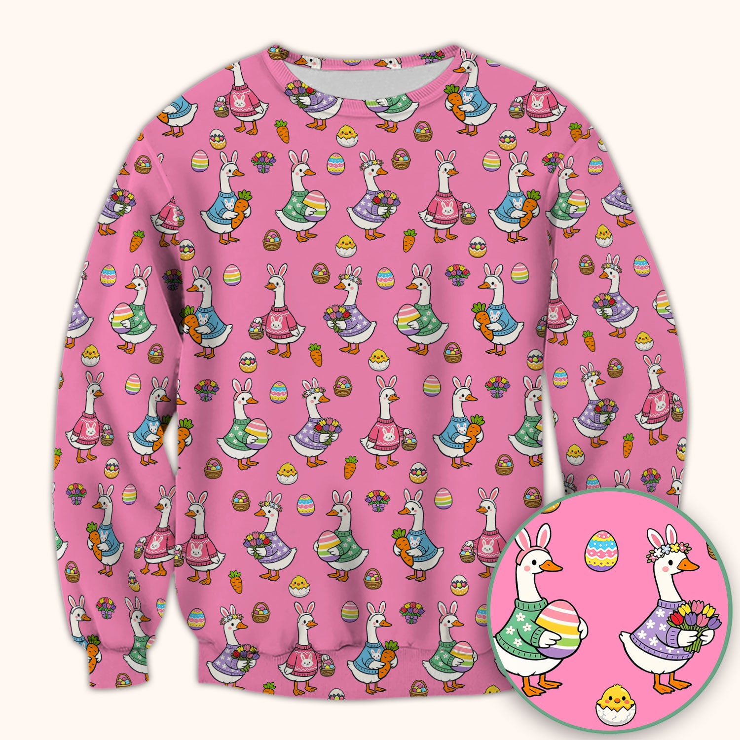 Cute Easter Goose Pattern Scrub Top, Breathable Fabrics Nursing Uniform