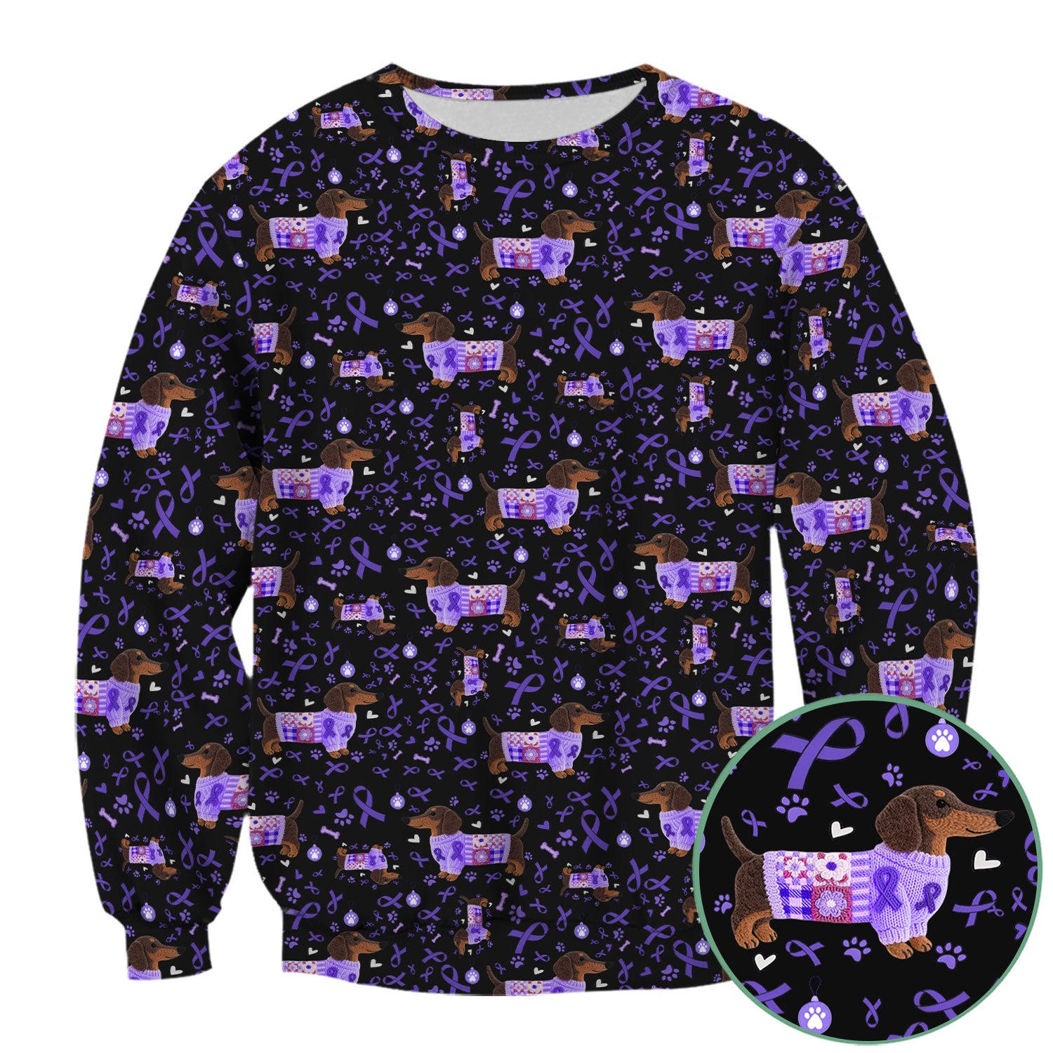 Purple Ribbon Dachshund Scrub Top for Nurses - Cute Awareness Dog Paw Prints - Support Lupus Cancer Med Uniform Gift for Women