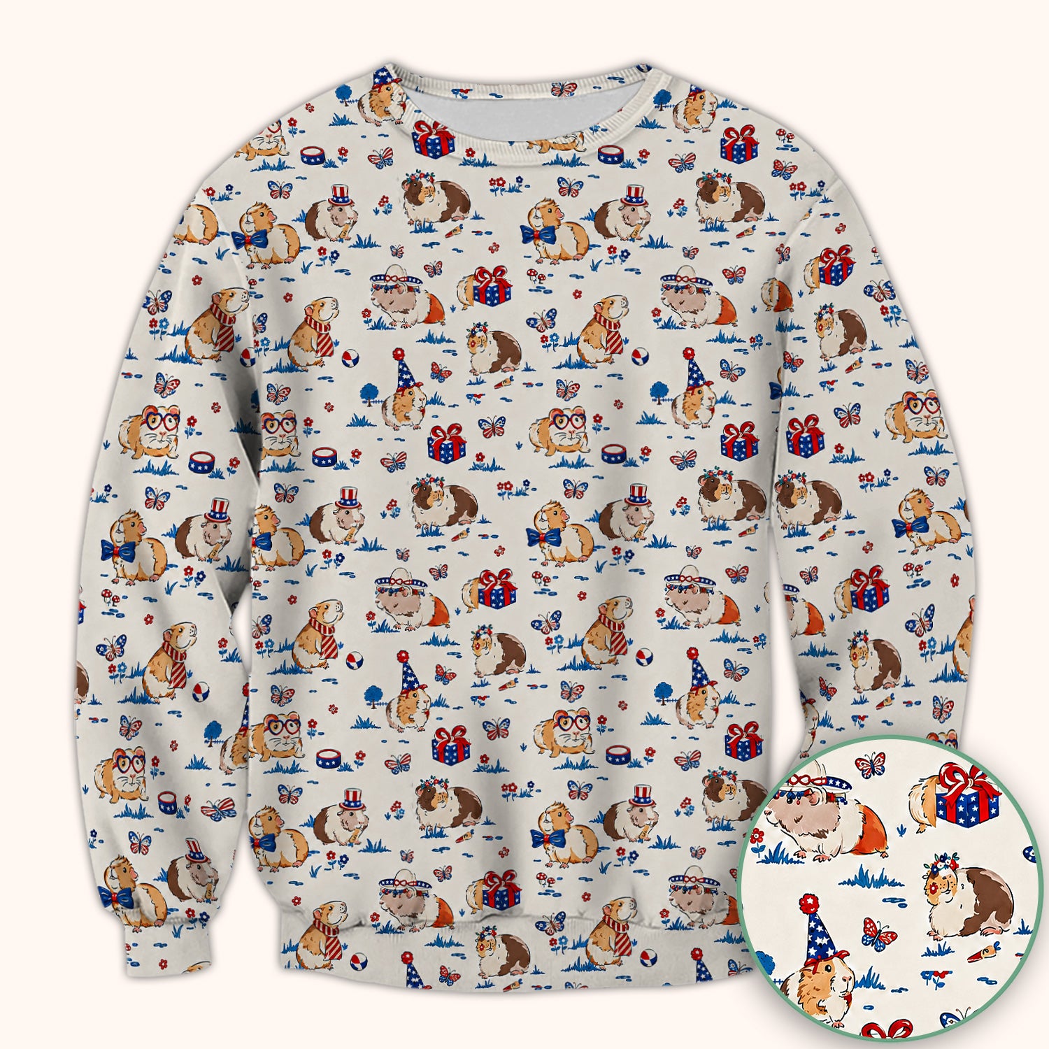 Patriotic Guinea Pig Celebration Pattern Scrub Top, Comfortable Scrubs for Nurses