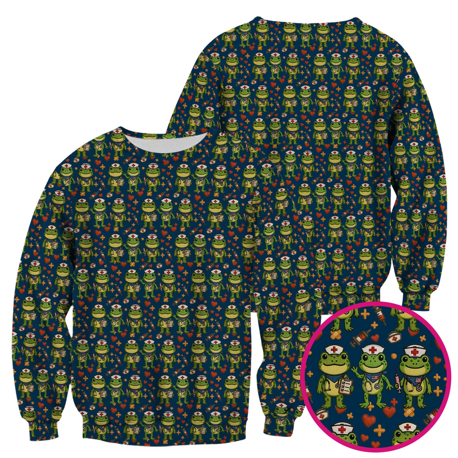 Frog Pattern Scrub Top, Cute Frog Scrub Shirt, Breathable Fabrics Nursing Uniform