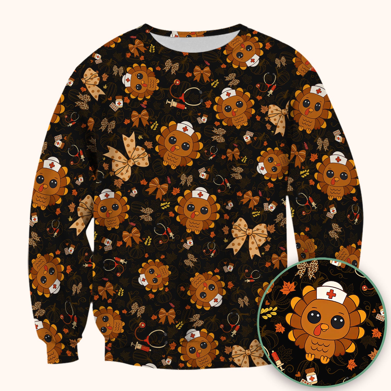 Thanksgiving Turkey Scrub for Nurses - Breathable Fabrics Nursing Uniform - Autumn Med Shirt Gift for Women