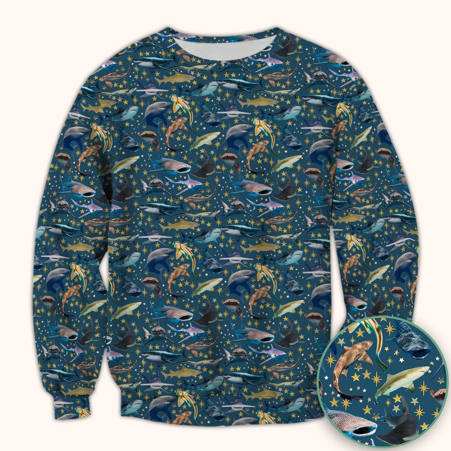 Colorful Shark Ocean Pattern Scrub Top, Breathable Fabrics Nursing Uniform