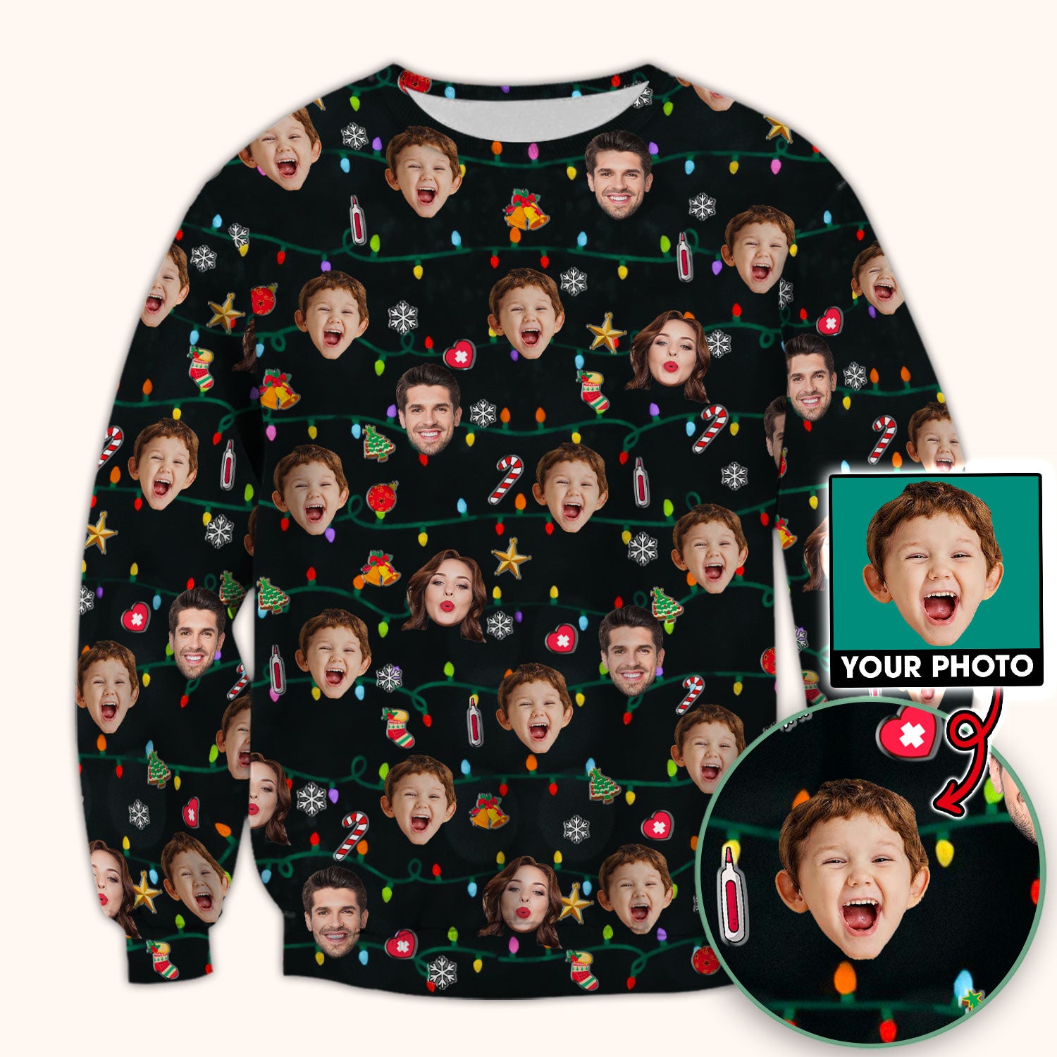 Personalized Xmas Photo Scrub Top, Christmas Custom Face Scrub Shirt, Breathable Fabrics Nursing Uniform