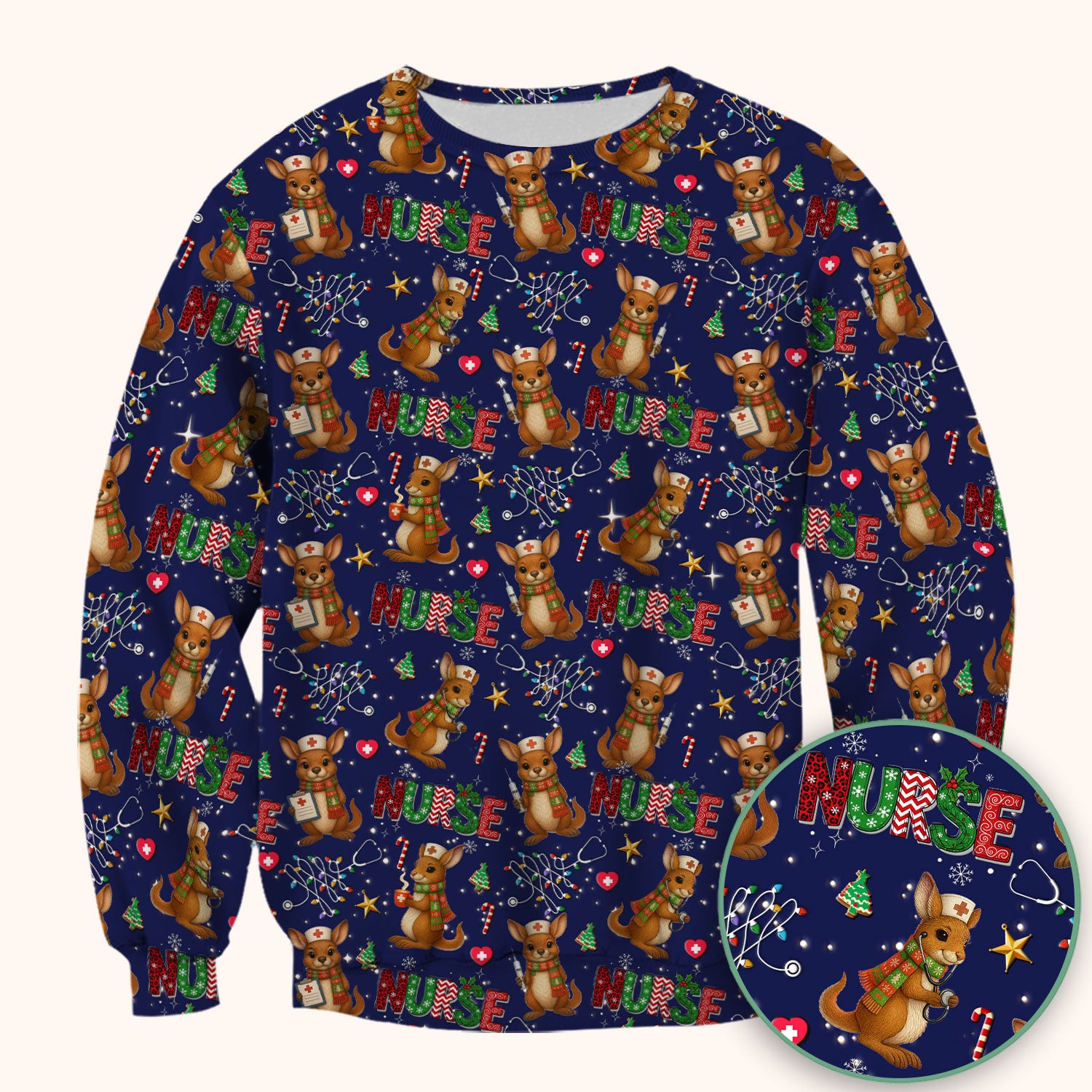 Christmas Kangaroo Nurse Scrub Top - Cute Aussie Holiday Medical Uniform - Funny Xmas Scrubs for Women