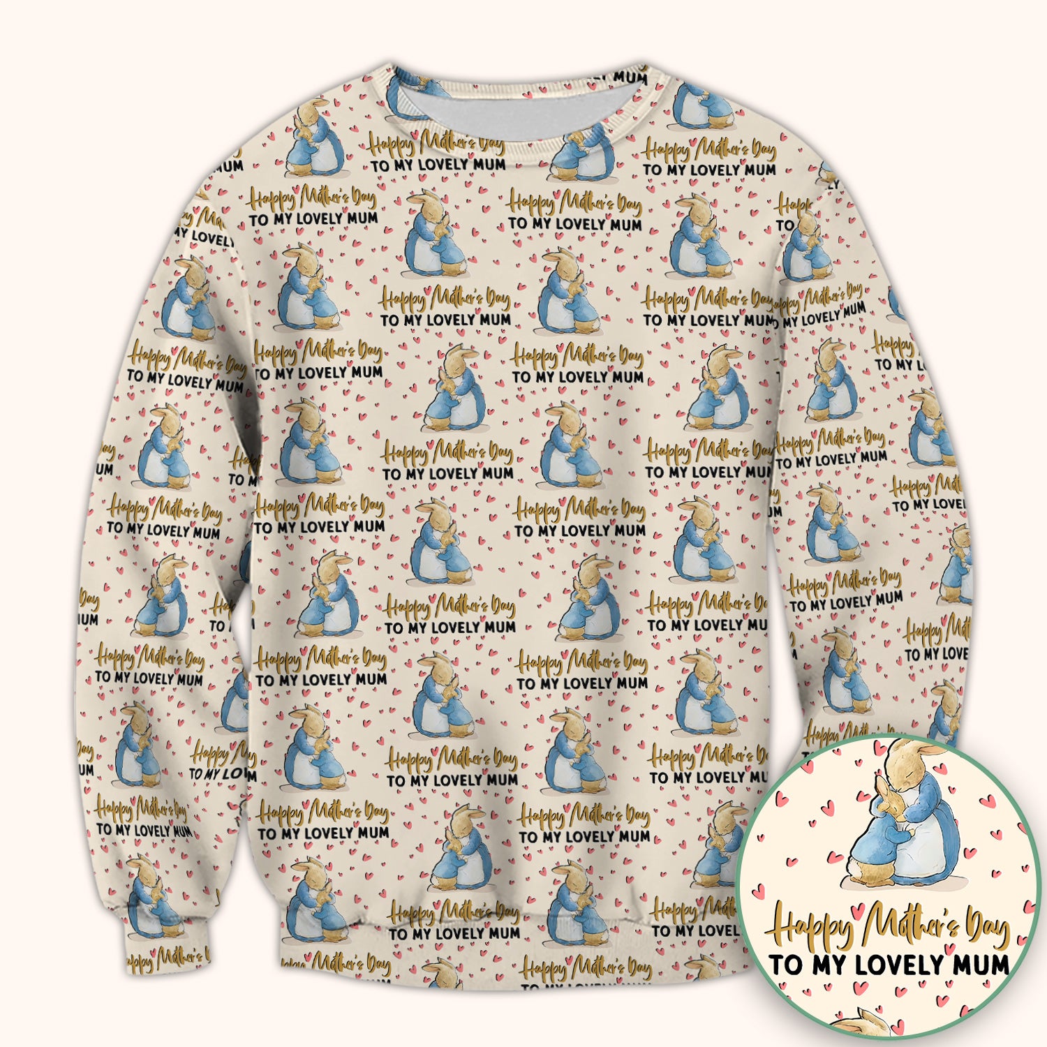 Happy Mothers Day Bunny Love Pattern Scrubs Top, Comfortable Scrubs for Nurses