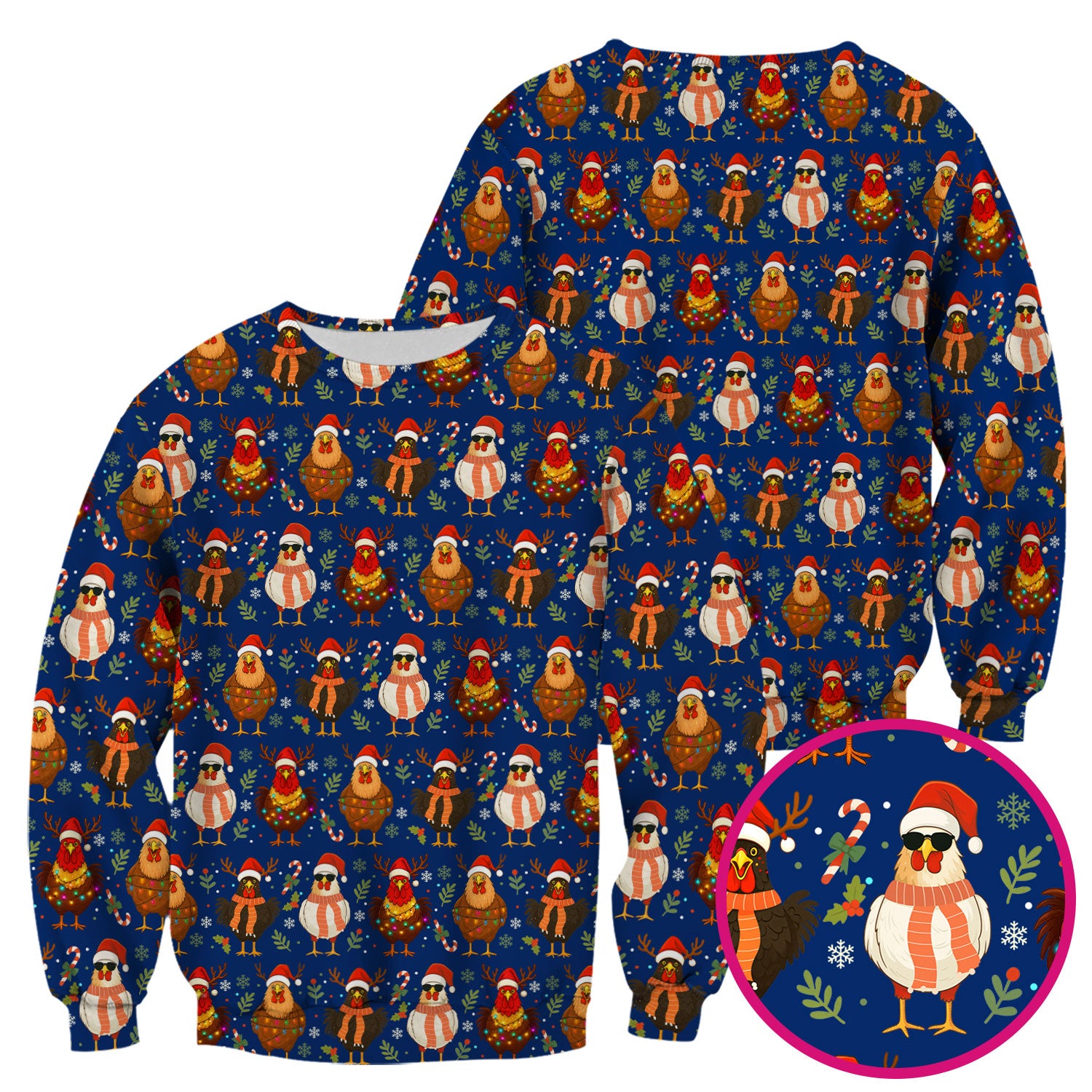 Chicken Scrubs Christmas Edition - Cute Funny Hen Pattern Medical Scrub Top for Women - Holiday Christmas Scrubs with Festive Print