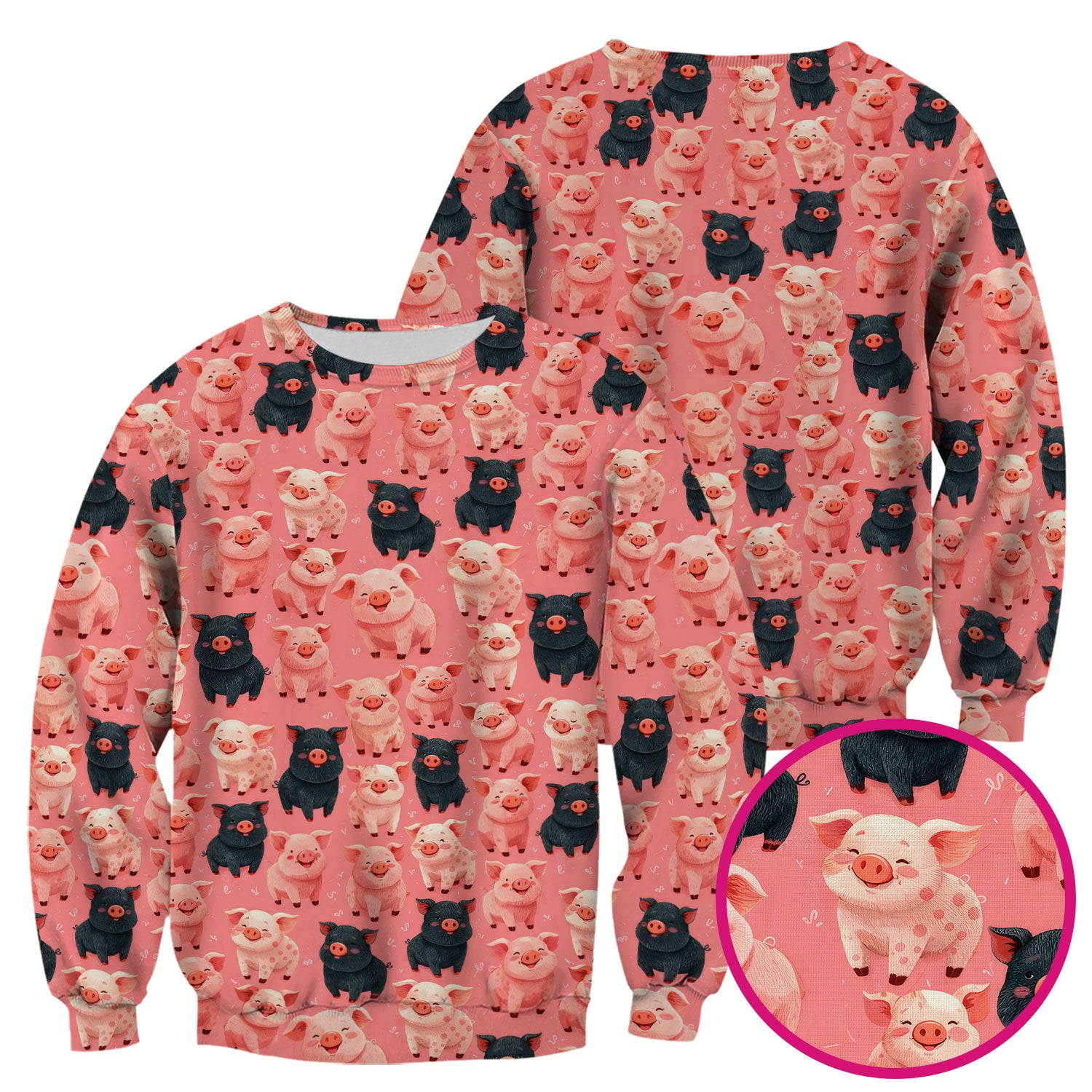 Cartoon Pig Print Scrub Top, Comfortable Medical Scrubs for Nurses