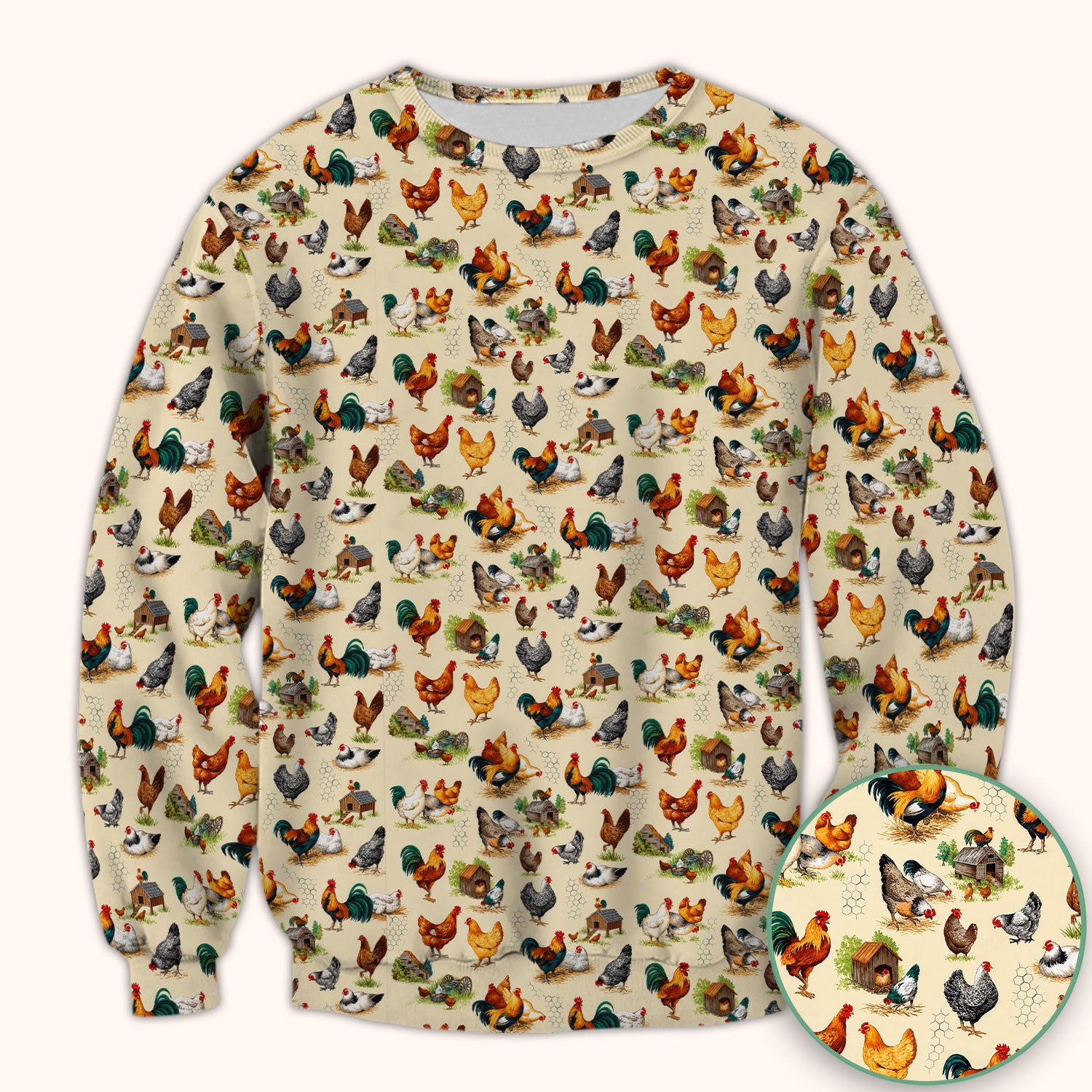 Farm Chicken Rooster Coop Pattern Scrub Top, Comfortable Scrubs for Nurses
