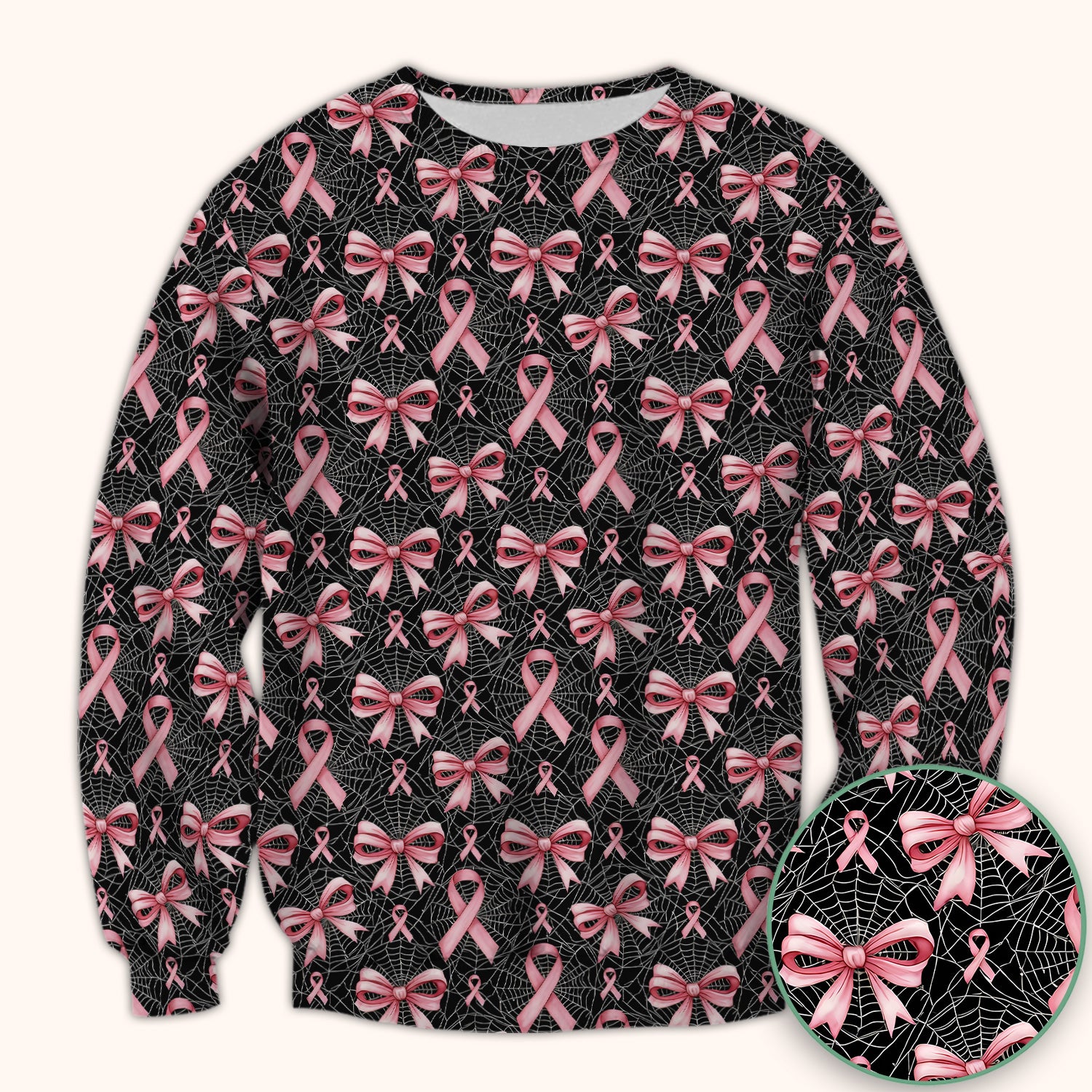 Pink Ribbon Pattern Scrub Top, Comfortable Scrubs for Nurses