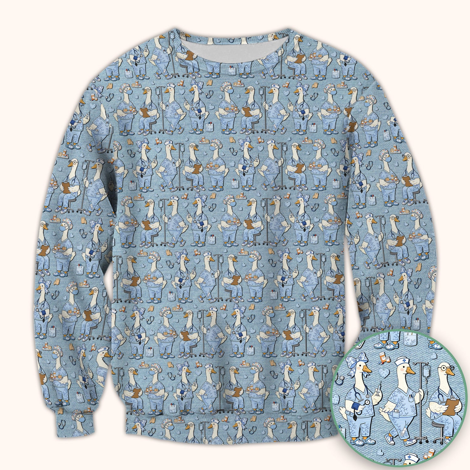 Cute Nurse Goose Working Pattern Scrub Top, Comfortable Scrubs for Nurses