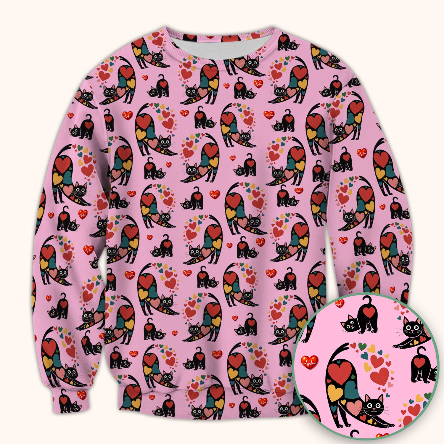Playful Cat Valentine Heart Print Nurse Scrub Top, Comfortable Scrubs for Nurses