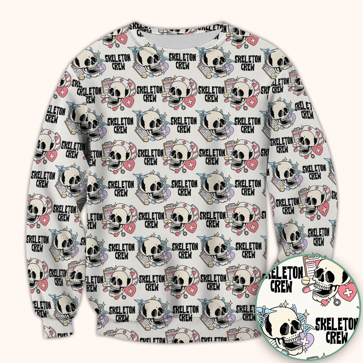 Funny Halloween Skeleton Crew Scrub Top, Comfortable Scrubs for Nurses
