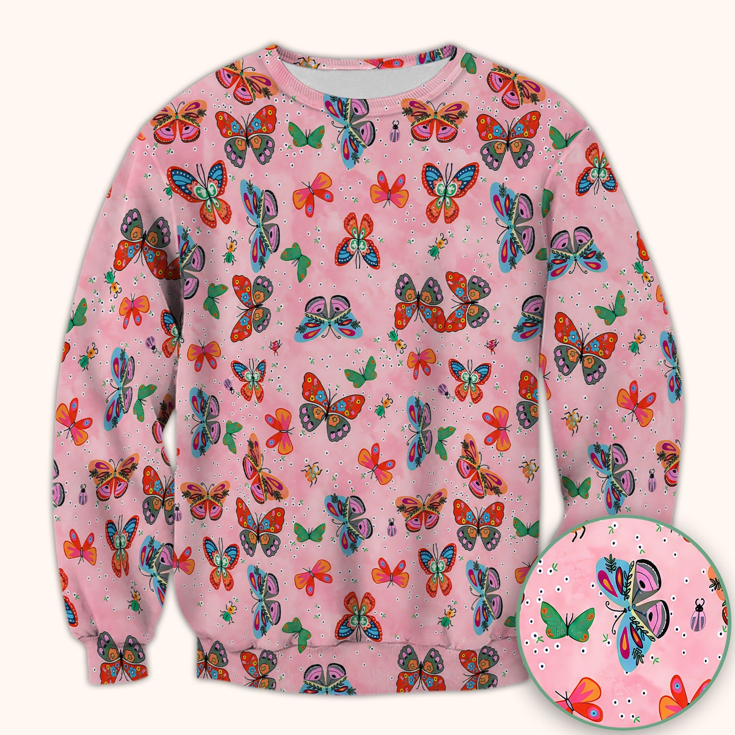 Colorful Butterfly Garden Pattern Scrub Top, Breathable Fabrics Nursing Uniform