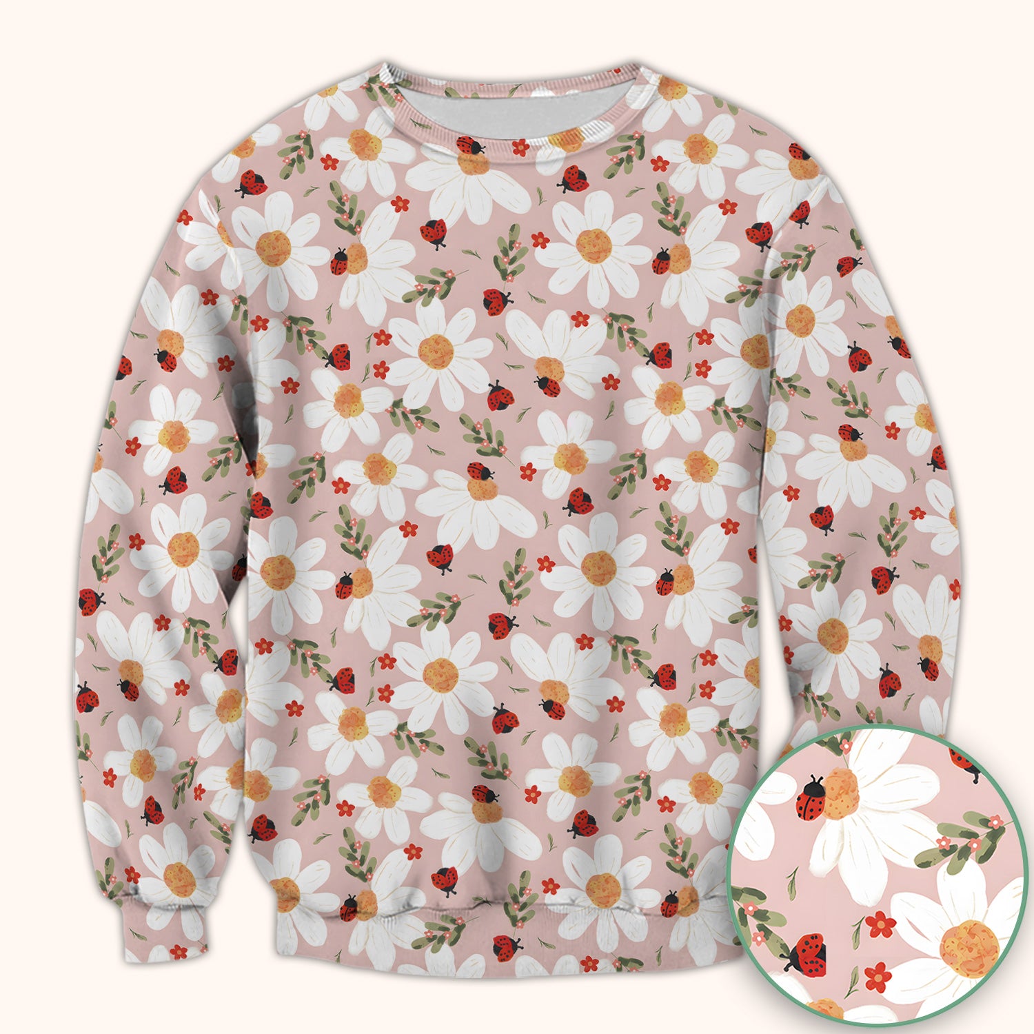 Daisy Ladybug Garden Blossom Pattern Scrub Top, Comfortable Scrubs for Nurses