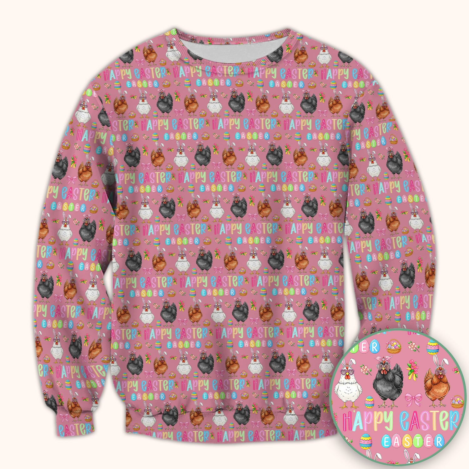 Happy Easter Bunny Eggs Pattern Scrubs Top, Comfortable Scrubs for Nurses