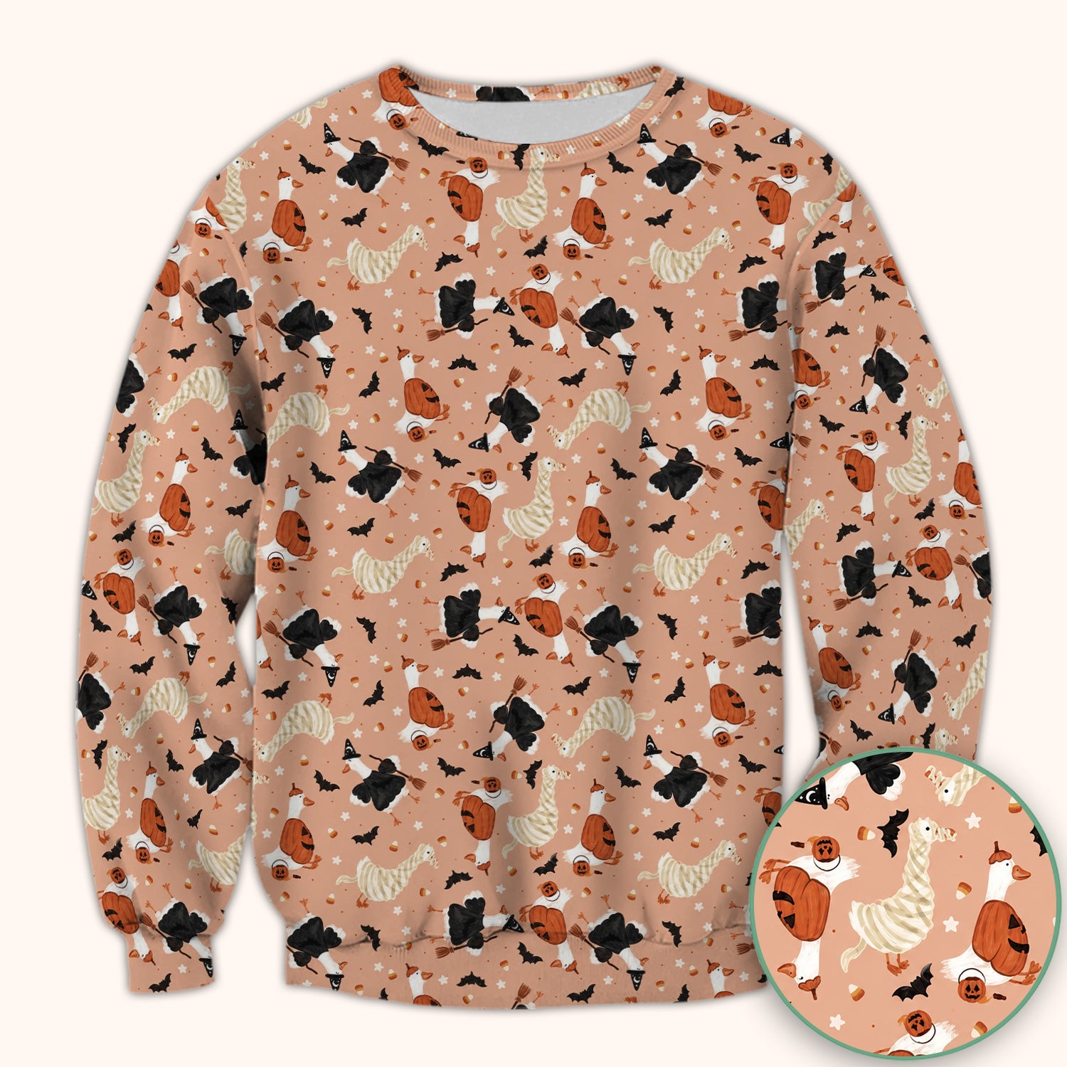 Halloween Goose with Pumpkin Bat Pattern Scrub Top, Comfortable Scrubs for Nurses