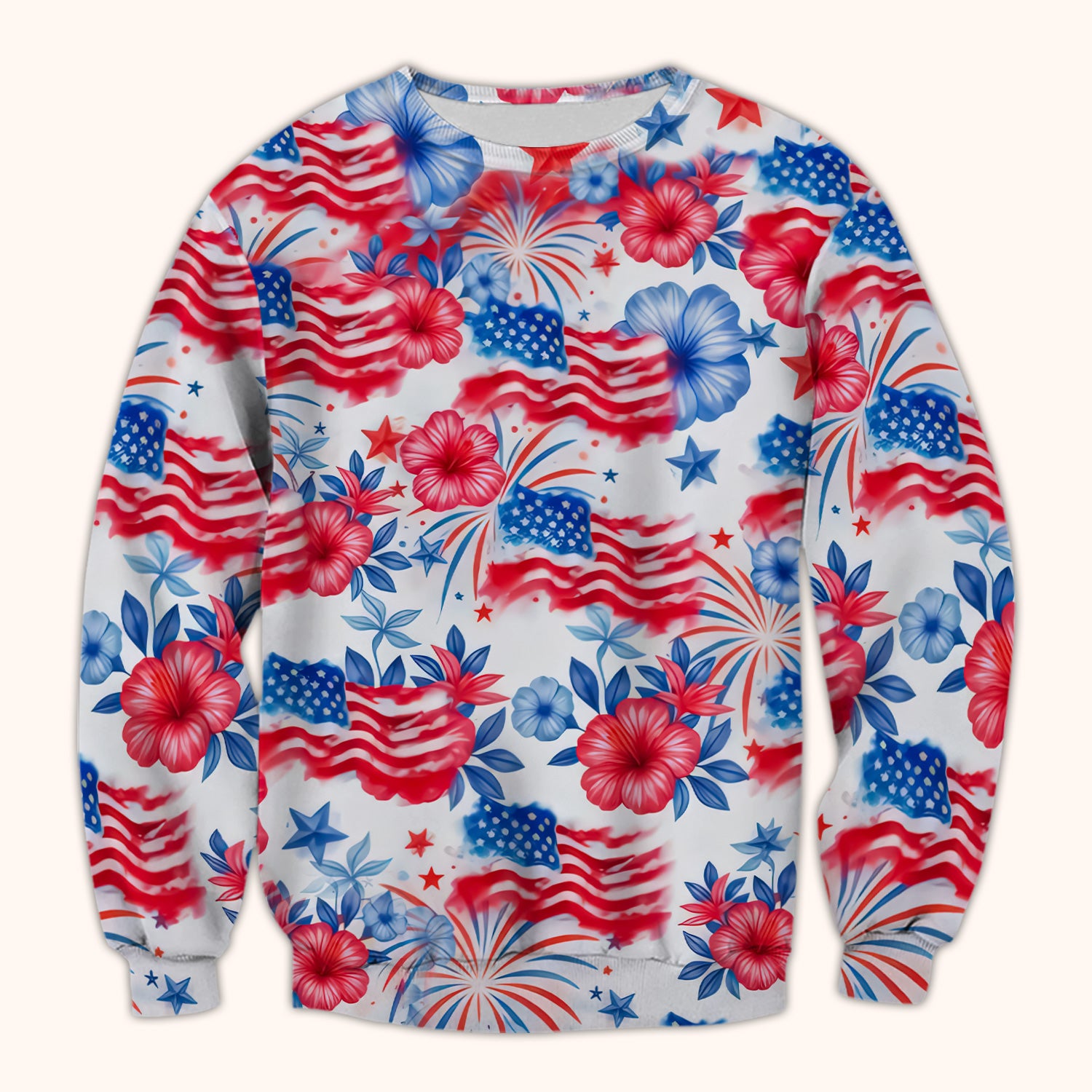 Patriotic American Flag Floral Pattern Scrub Top, Comfortable Scrubs for Nurses