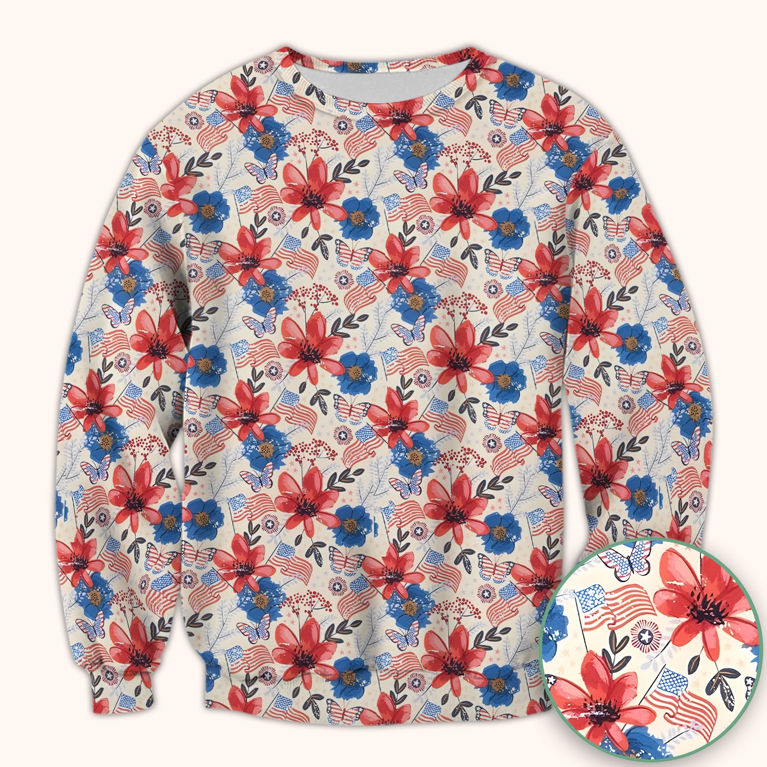 Patriotic Wildflower Flag Butterfly Pattern Scrub Top, Comfortable Scrubs for Nurses