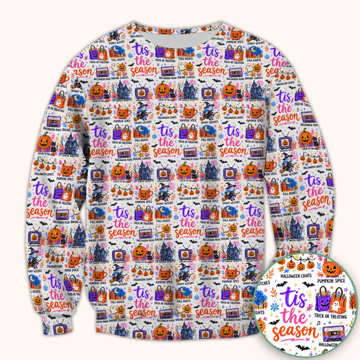 Pumpkin Ghost Spooky Season Print Scrub Top, Comfortable Scrubs for Nurses