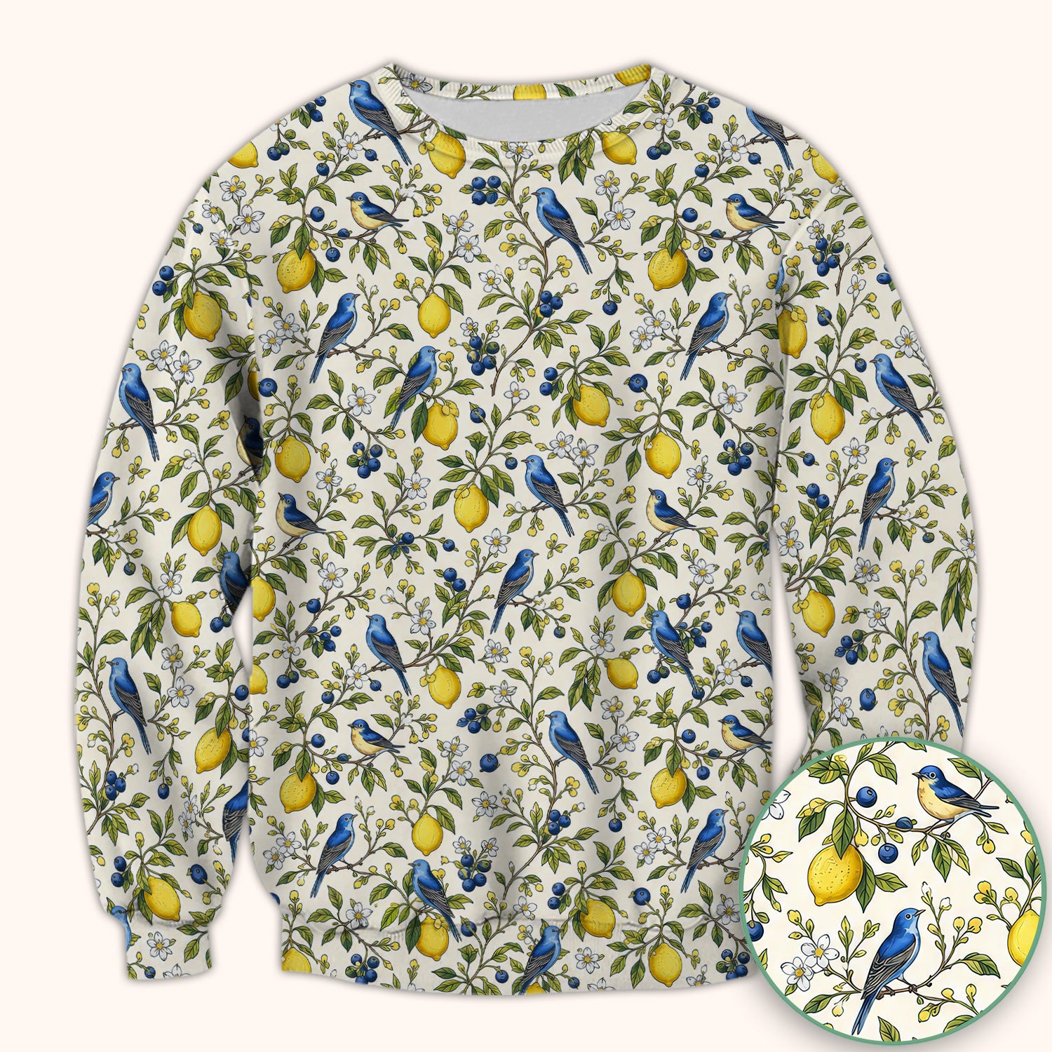 Bluebird Lemon Blossom Pattern Scrub Top, Comfortable Scrubs for Nurses