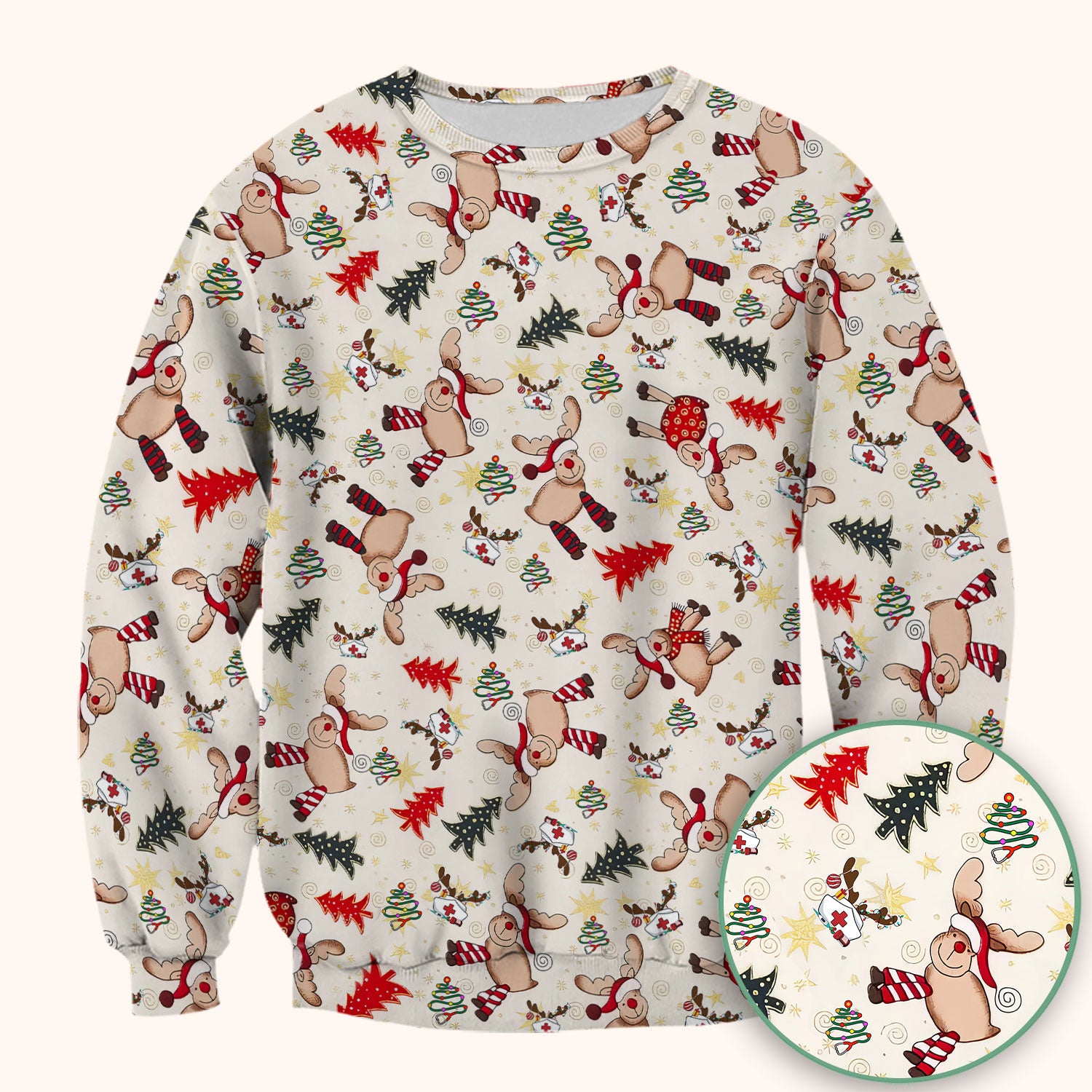 Cute Reindeer Christmas Nurse Scrub Top - Festive Holiday Medical Shirt - Comfortable Scrubs for Women RN CNA LPN