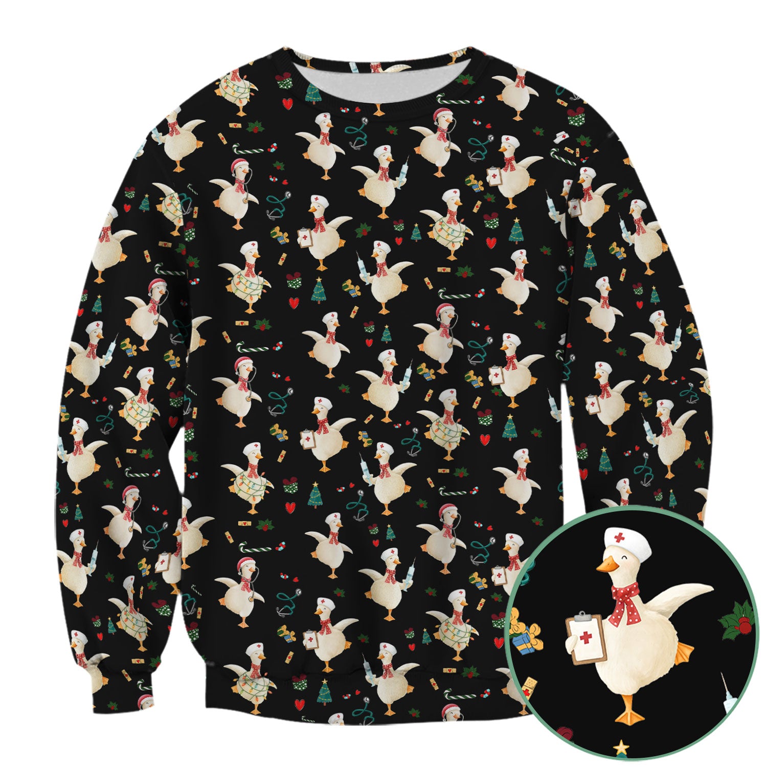 Funny Christmas Goose Scrub Top - Holiday Nurse Shirt for Women - Cute Medical Uniform Xmas Gift for RN CNA LPN Nursing Student