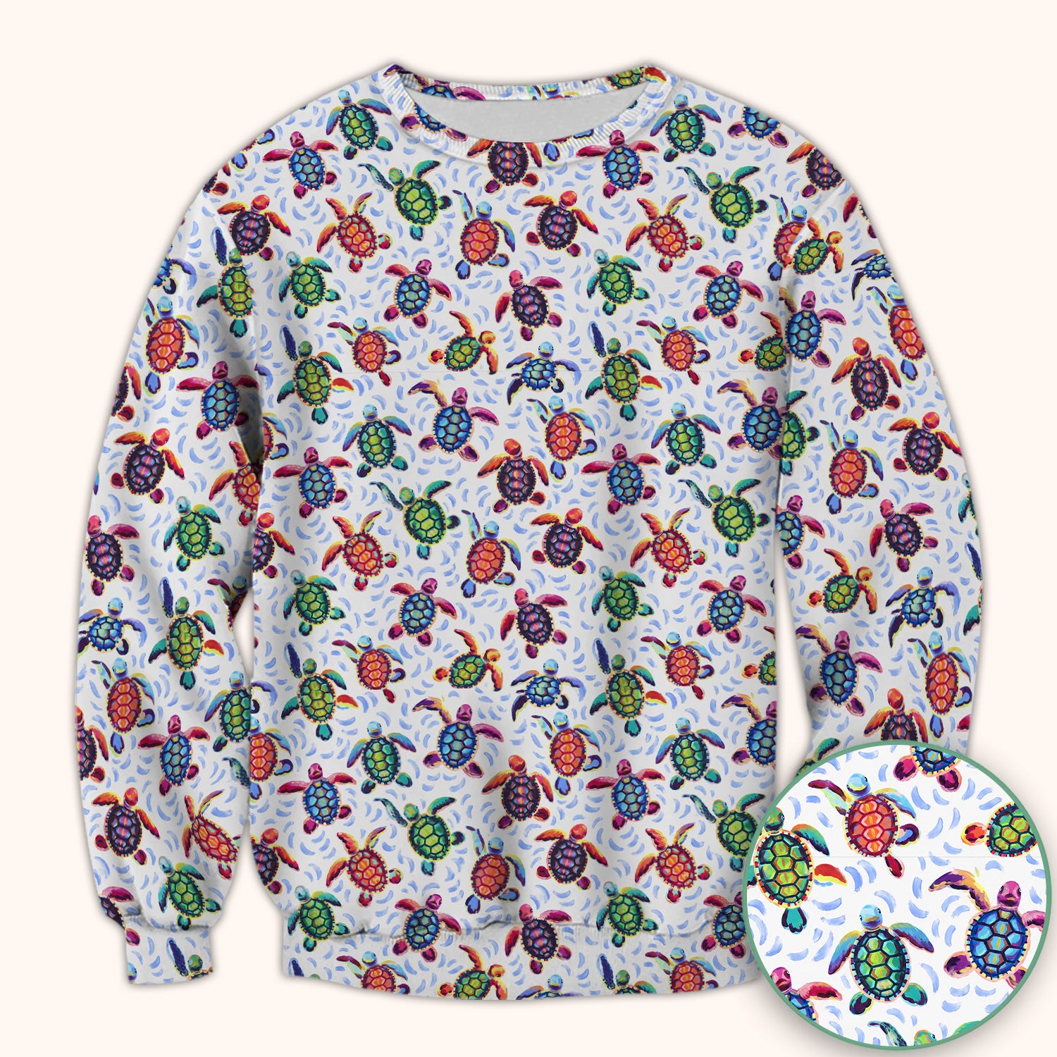 Colorful Sea Turtle Wave Pattern Scrub Top, Comfortable Scrubs for Nurses