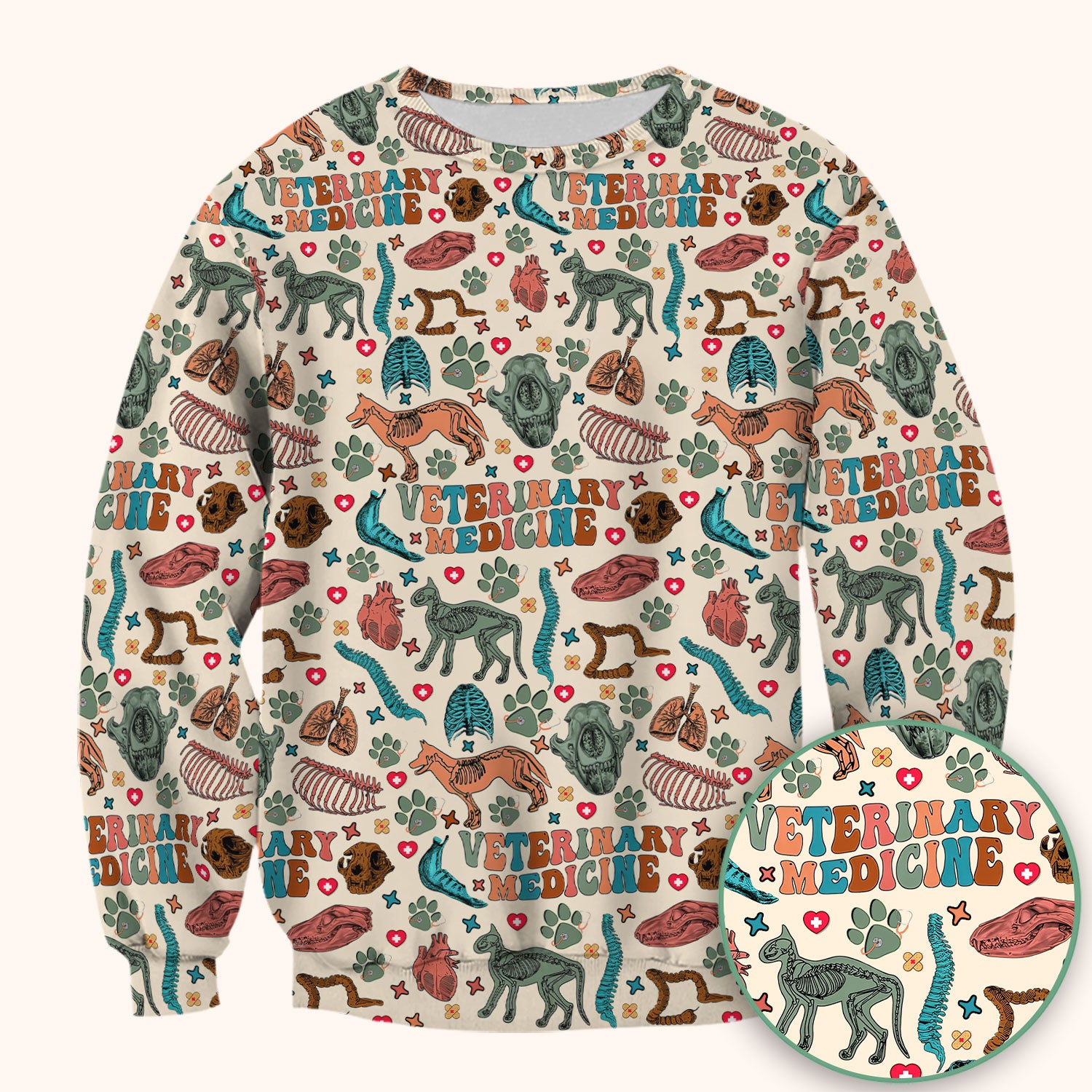 Veterinary Medicine Scrub Top - Cute Animal Anatomy Pattern Medical Shirt - Fun Vet Tech Nurse Scrubs for Women