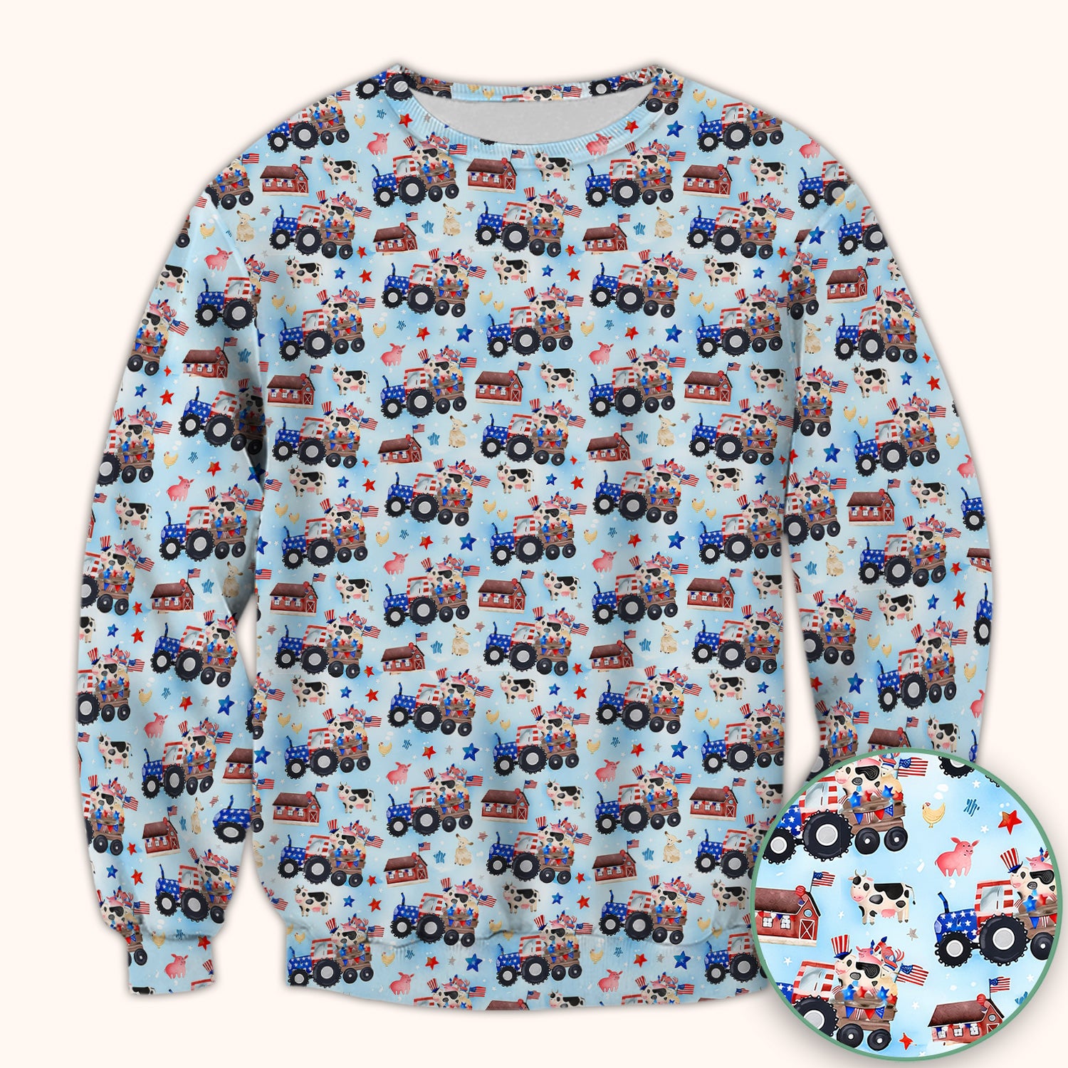Patriotic Cow Tractor Farm Stars Pattern Scrub Top, Comfortable Scrubs for Nurses