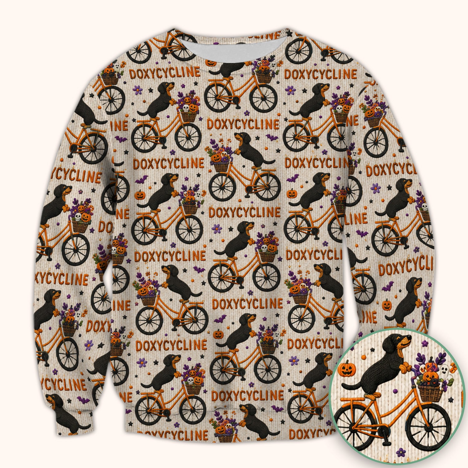 Halloween Dachshund with Doxycycline Bike Print Scrub Top, Comfortable Scrubs for Nurses