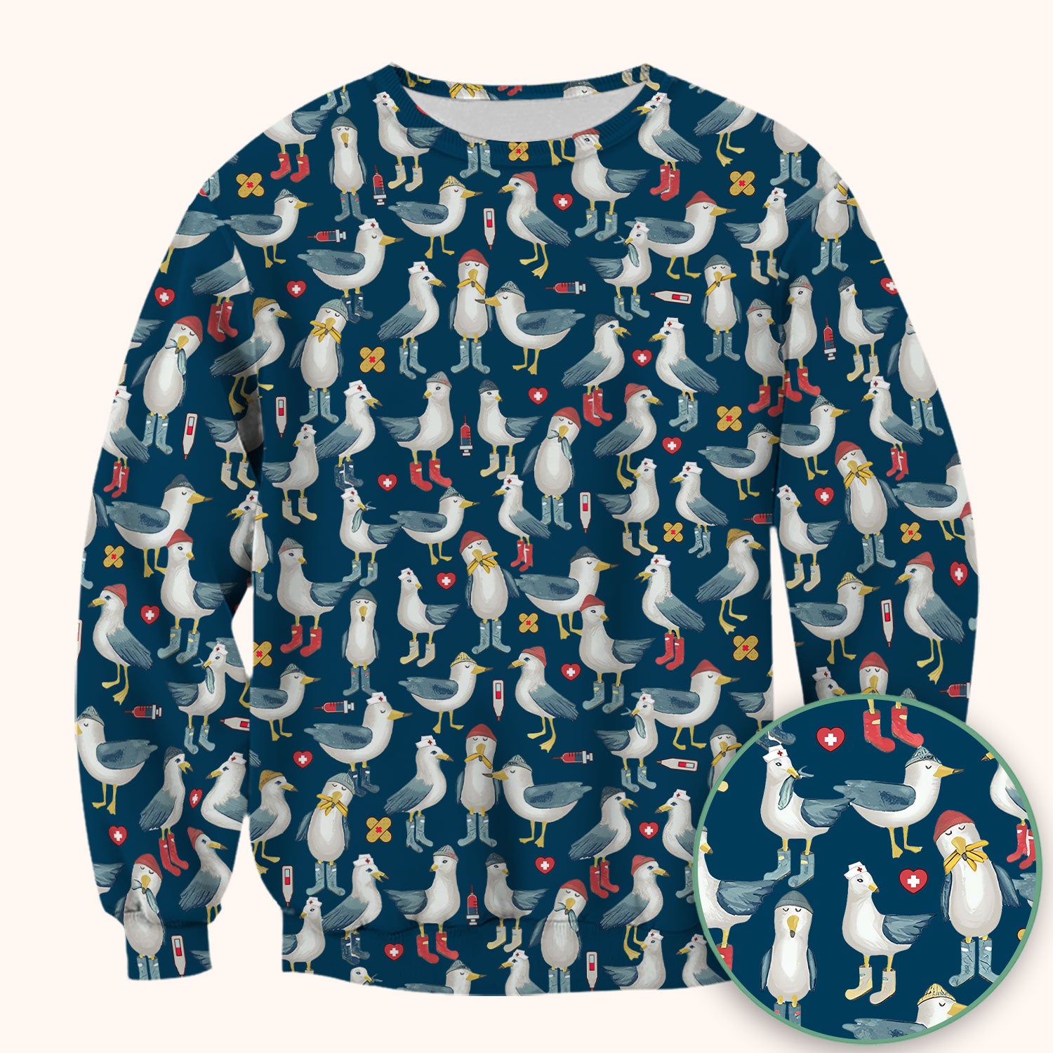 Funny Seagull Nurse Scrub Top - Cute Bird with Medical Icons - Comfortable Scrubs for Women